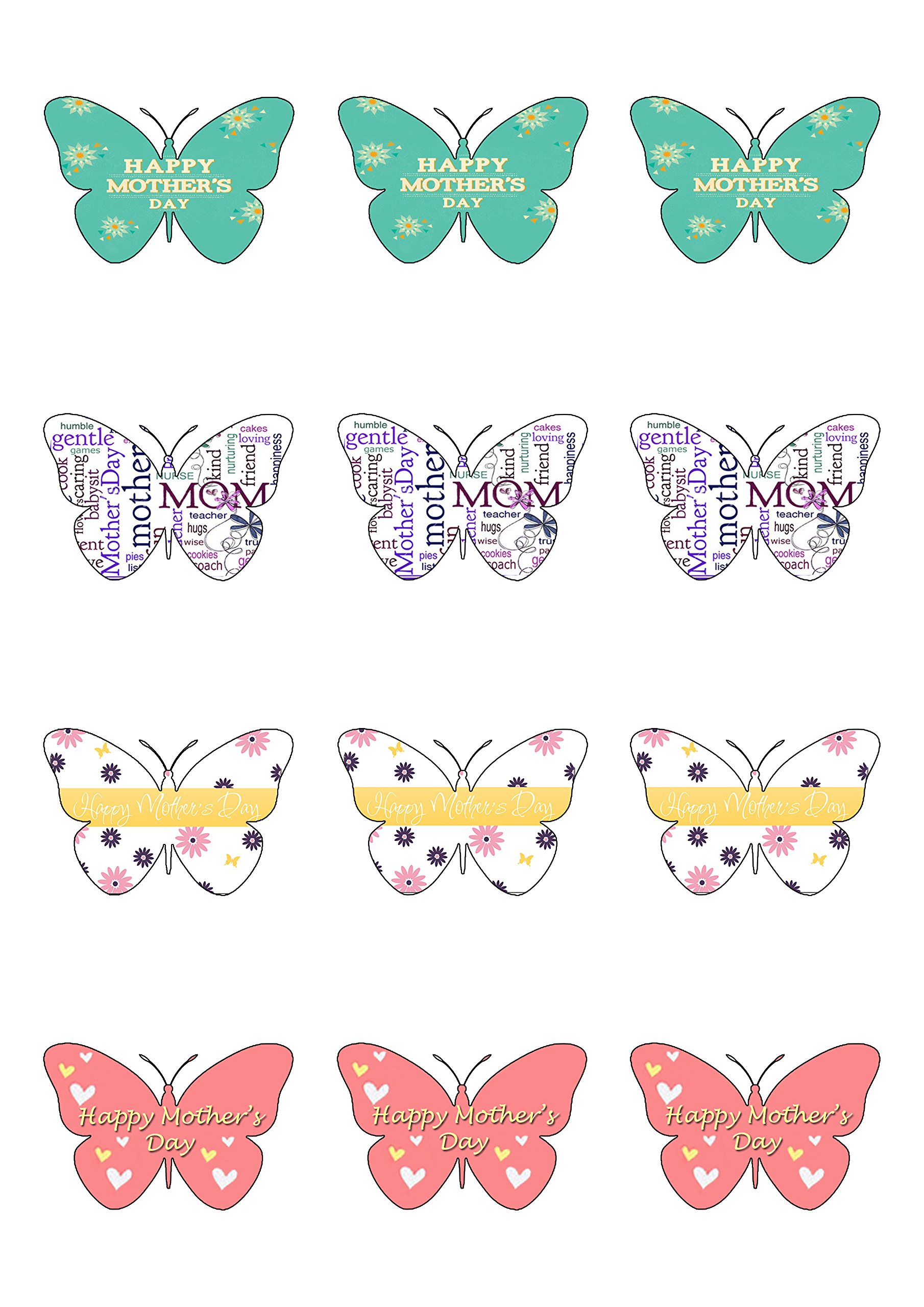 Top That 12 Butterfly Happy Mothers Day Edible Wafer Paper Cake Toppers Decorations