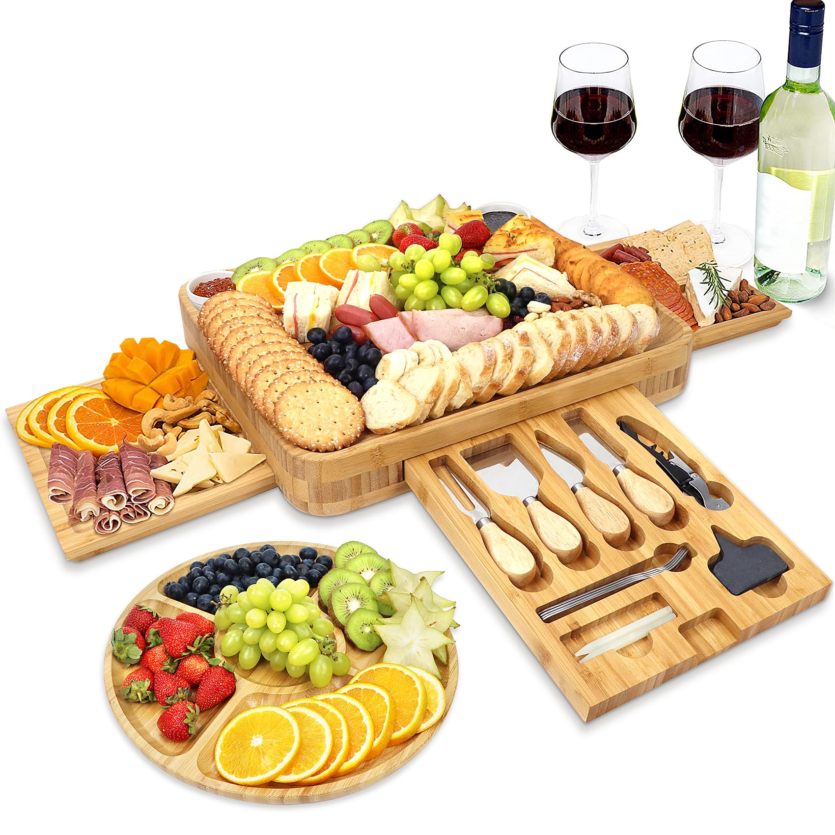 Idee Regalo Set Tagliere di Formaggio, Set di Coltelli per Tagliere di Salumi e Frutta Rotonda, Idee Regalo Originale per Donna/Maestra, Compleanno, Natale, Matrimonio