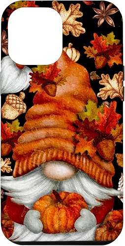 Funda para iPhone 12 Pro Max con diseño de gnomo de Acción de Gracias, calabaza, árbol de otoño, hojas de otoño