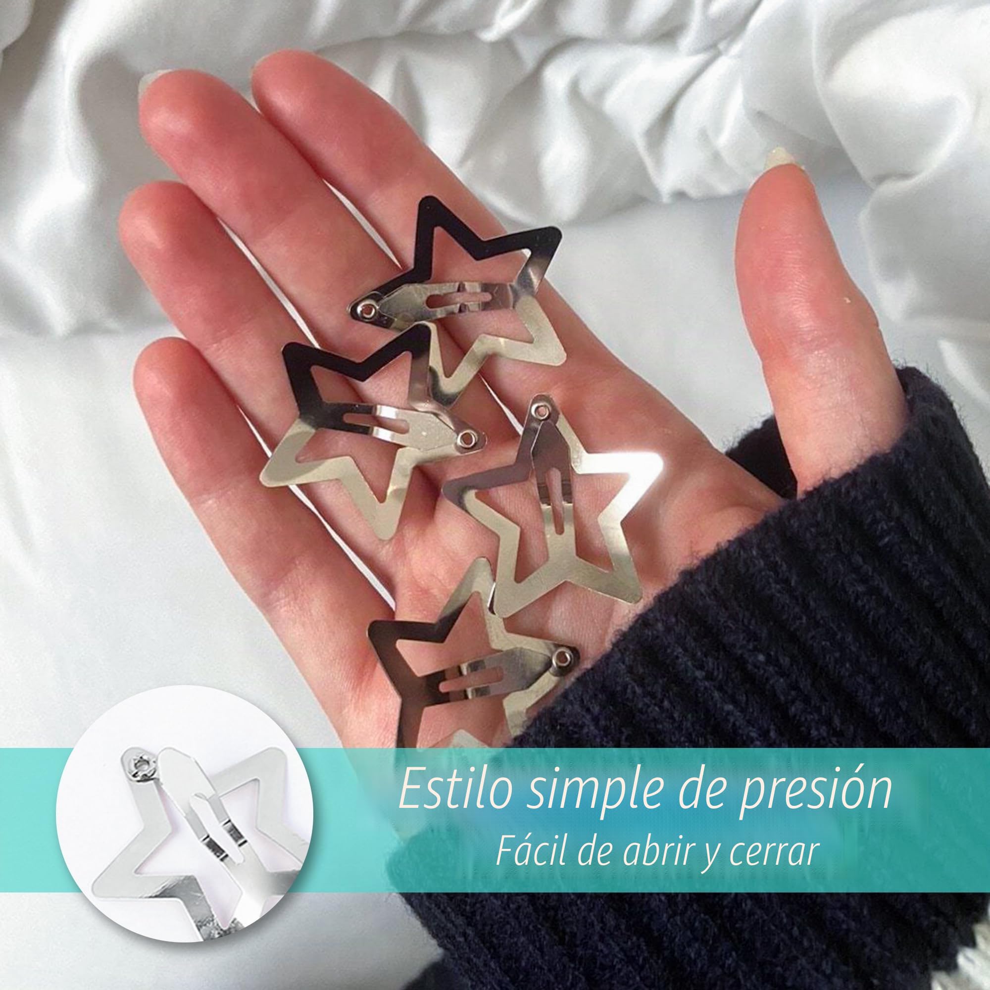 Pinzas para el Pelo de Estrella, 30 Piezas Y2K Clips de pelo de Metal, Accesorios para el Cabello para Niñas y Mujeres - Plateado