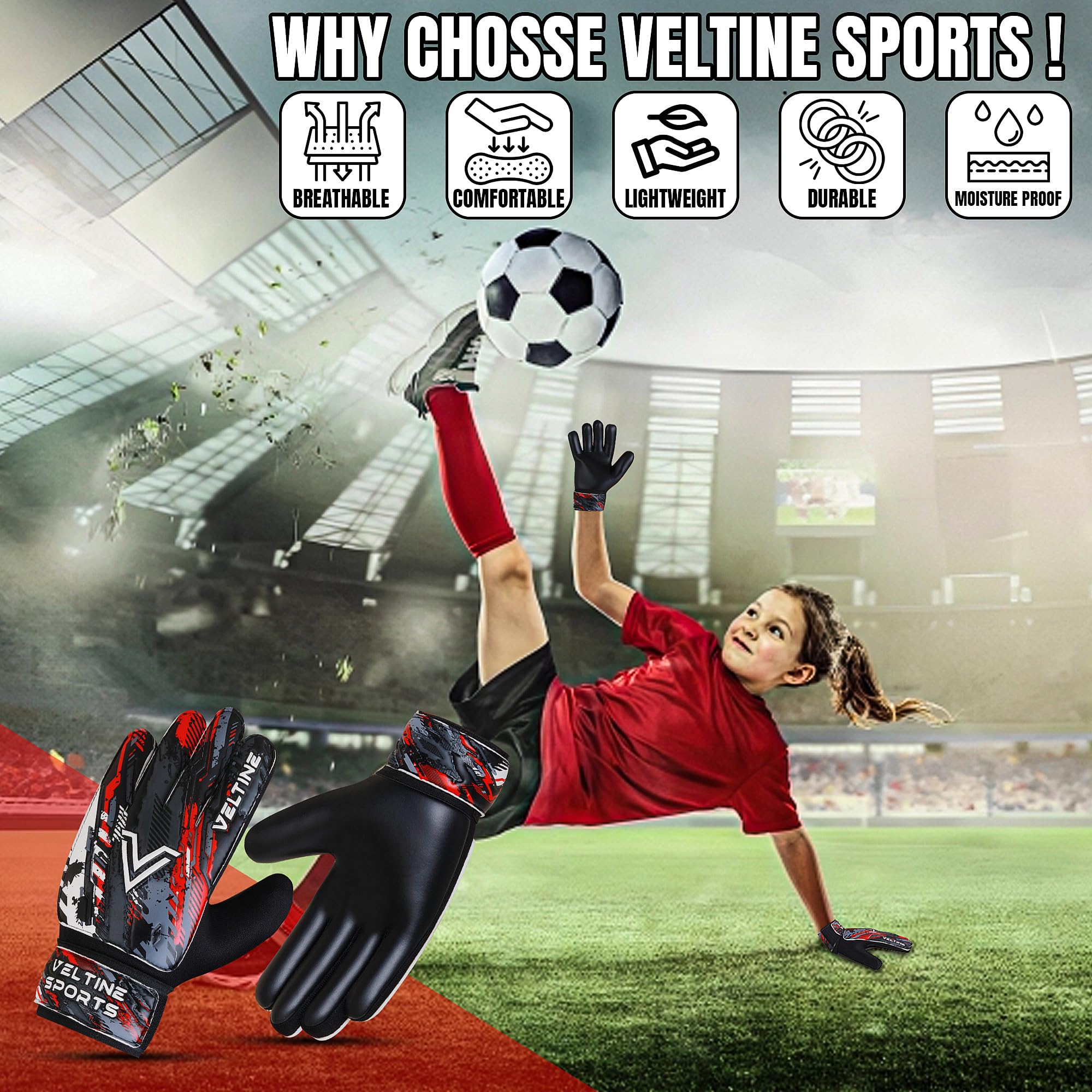 Guantes de portero de fútbol para niños, jóvenes y adultos, guantes de portero de fútbol con doble protección de muñeca y látex de 4 mm, antideslizante, agarre fuerte en la palma