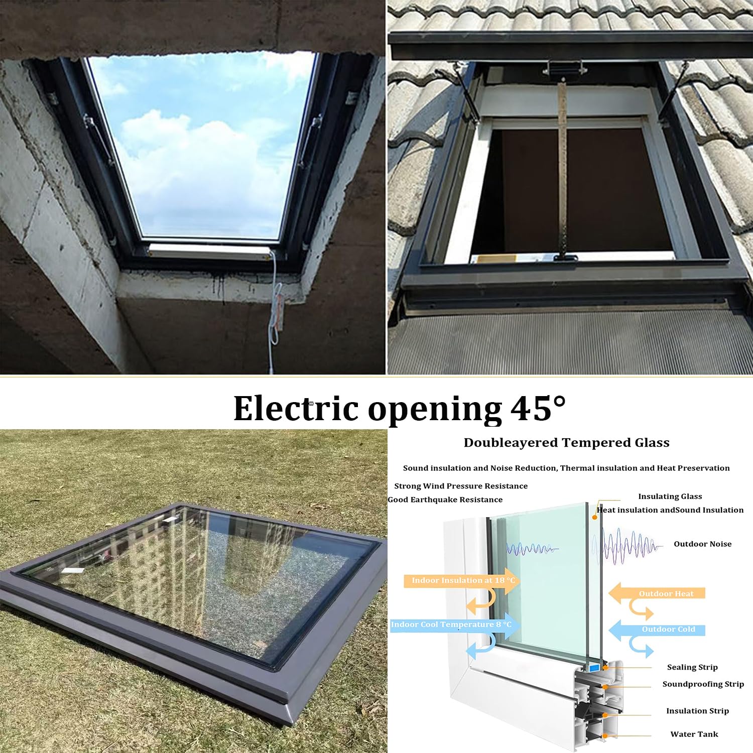 Ventana de Techo eléctrica - Claraboya con Control Remoto y Sensor de Lluvia para Techo, ático y sótano - Diseño de Aluminio Personalizable