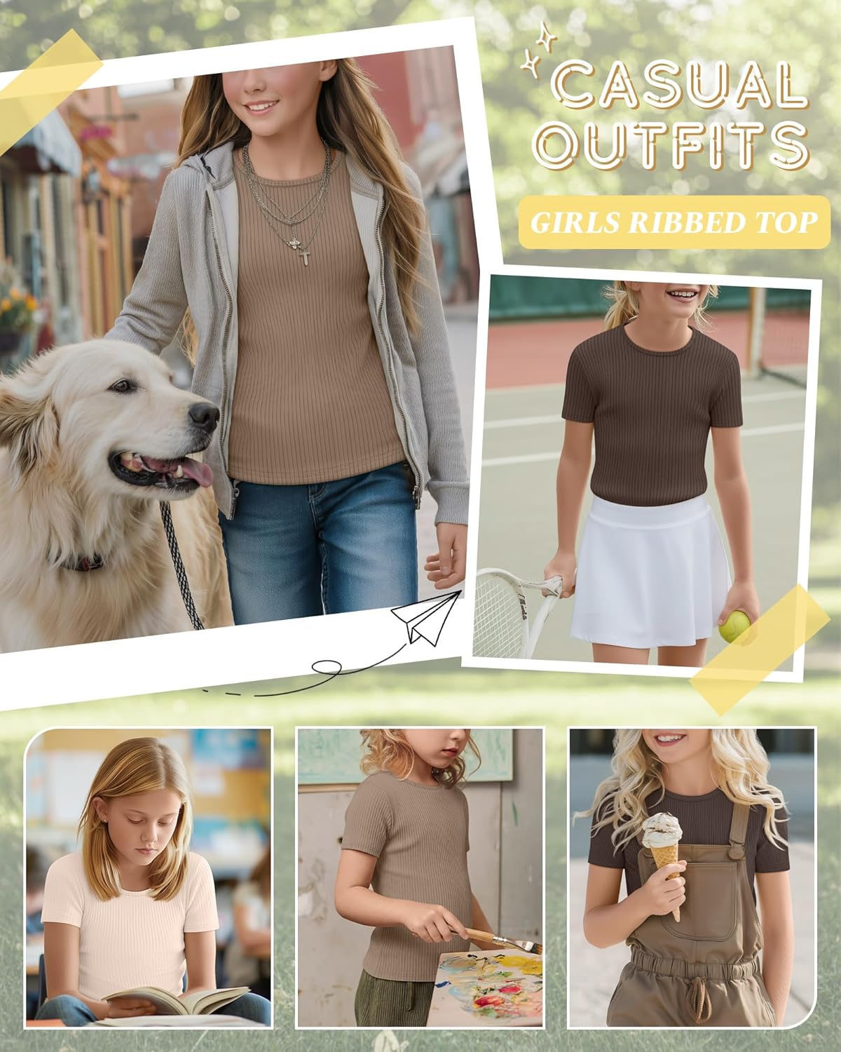 3 Pack Girls Short Sleeve Tops Ribbed Knit Crew Neck Shirts Basic Solid Tees Slim Fit Casual T-Shirt Size 5-14 - Image 2