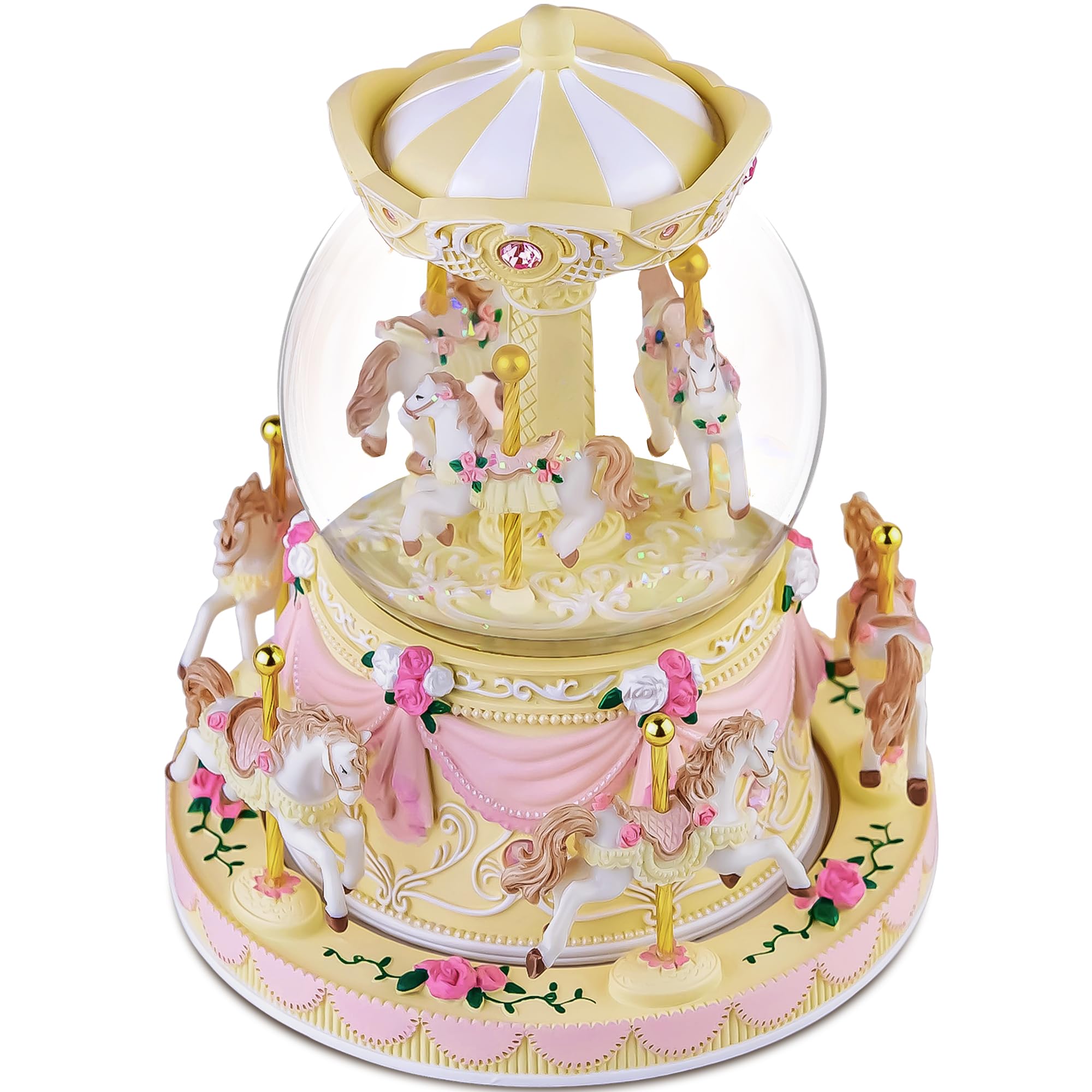 Carrousel Boîte à musique Cheval Cadeau – Boule à neige Merry Go Round pour femme, fille, fille, mécanisme de boîtes à musique, anniversaire, Noël, Saint-Valentin, cadeau de jeu Canon