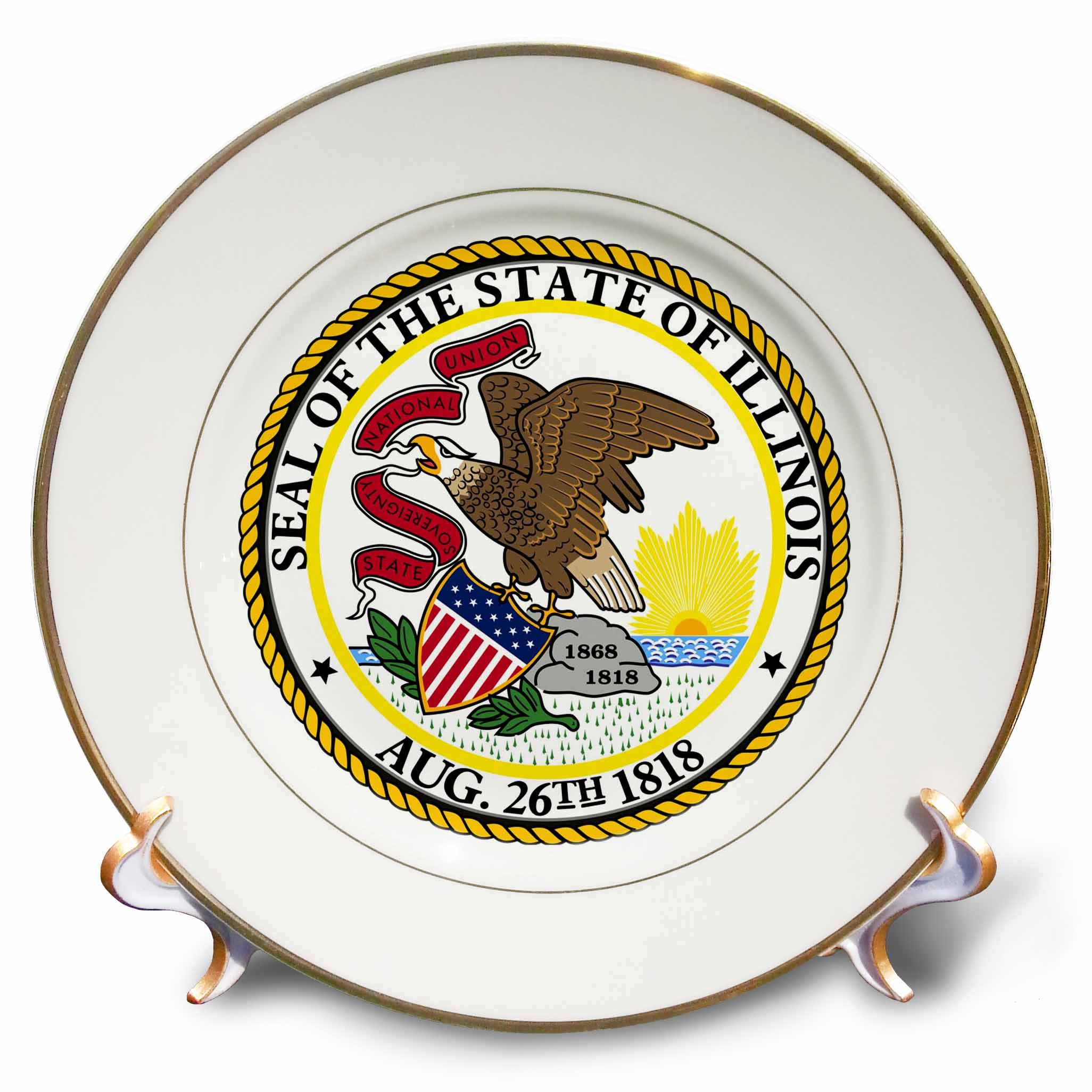 3dRose State Seal of Illinois (PD-US)-Porcelain Plate, 8