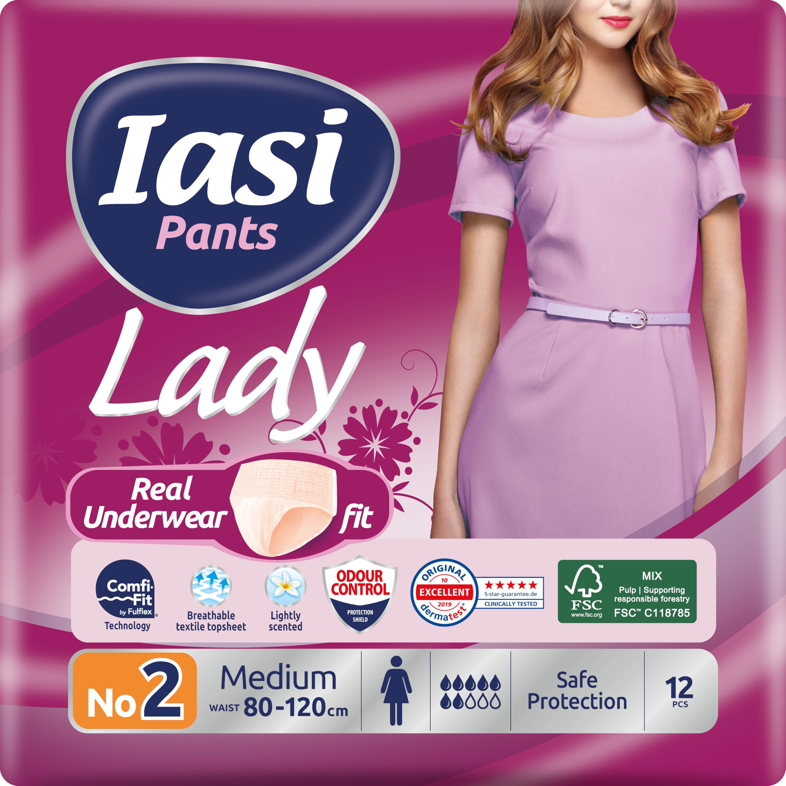 IASI Lady Pants, Women's Disposable Absorbent Panties, Plus Absorbency, Size M, 12 Units