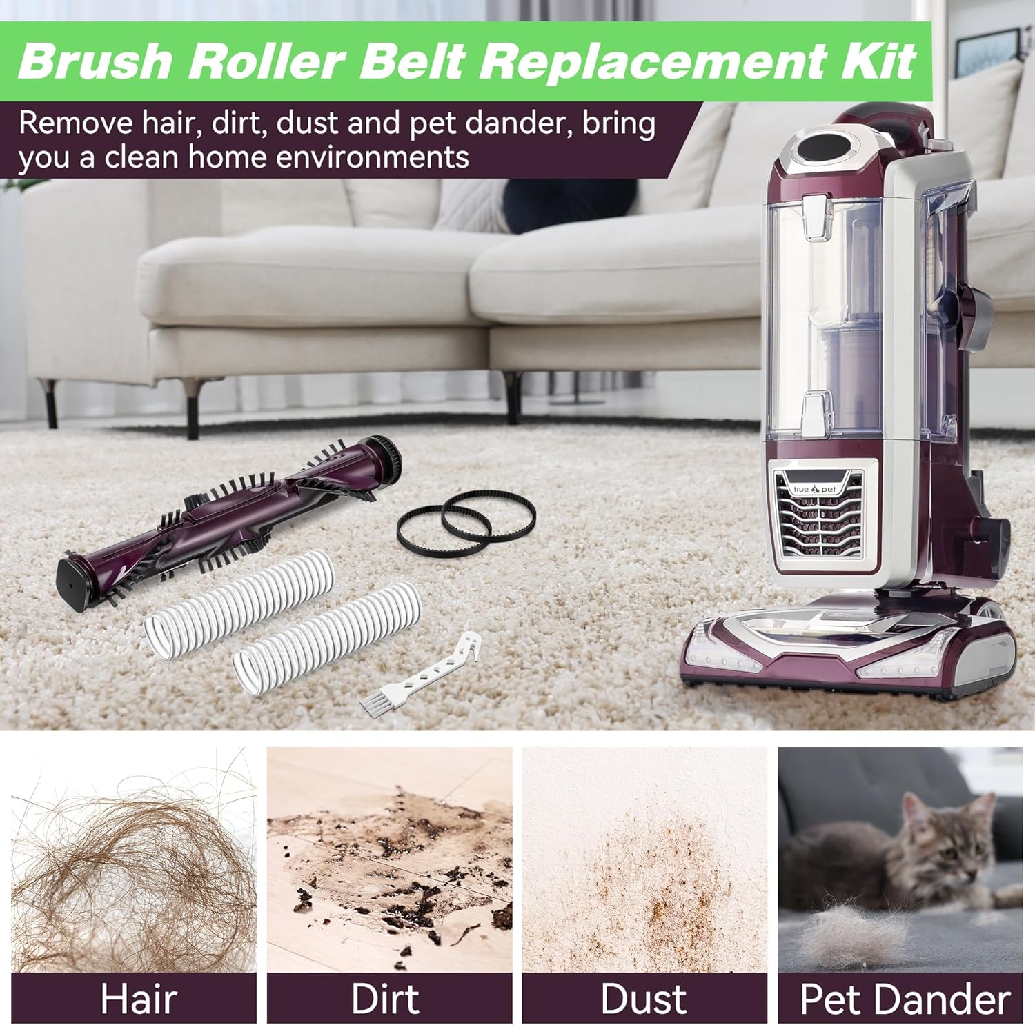 Brush Roll Replacement with Lower Duct Hose & Belt, Compatible with Shark NV752 NV750 NV650 NV650W NV750AND NV652 NV652C NV750W NV752BRN NV753C NV651 NV750W Vacuums, Vacuum Replacement Part
