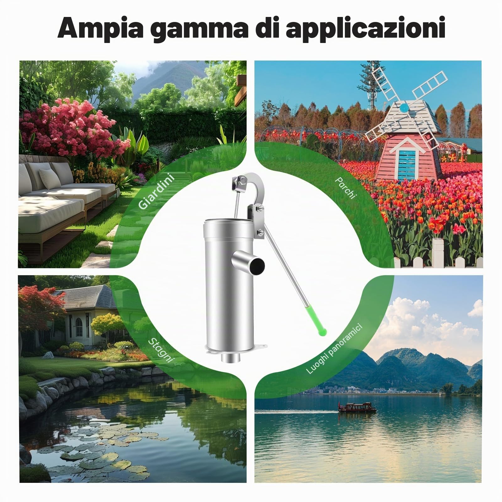 Pompa dell'acqua in acciaio inox, Home pompa da giardino manuale di ricambio, pompa a mano per acque sotterranee fino a 10 m di profondità