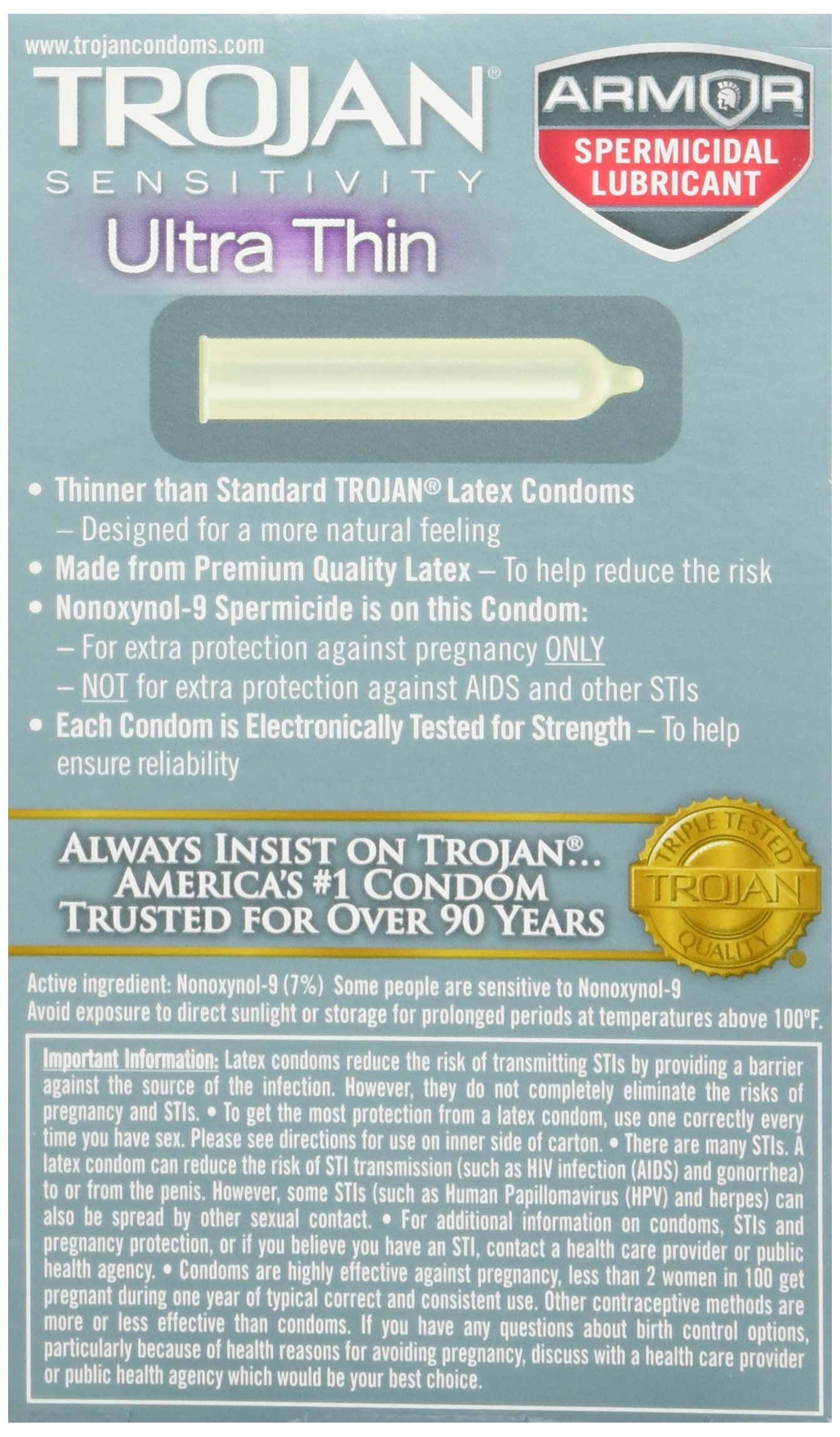 Amazon.com: Trojan Condom Sensitivity Ultra Thin Spermicidal 2 Packs of 12  pc : Health & Household