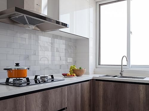 Miniatura 3 de COLAMO 5 hojas para despegar y pegar, piedra sintética autoadhesiva de 12 x 12 pulgadas, azulejos de metro blanco para cocina, aspecto de mármol de