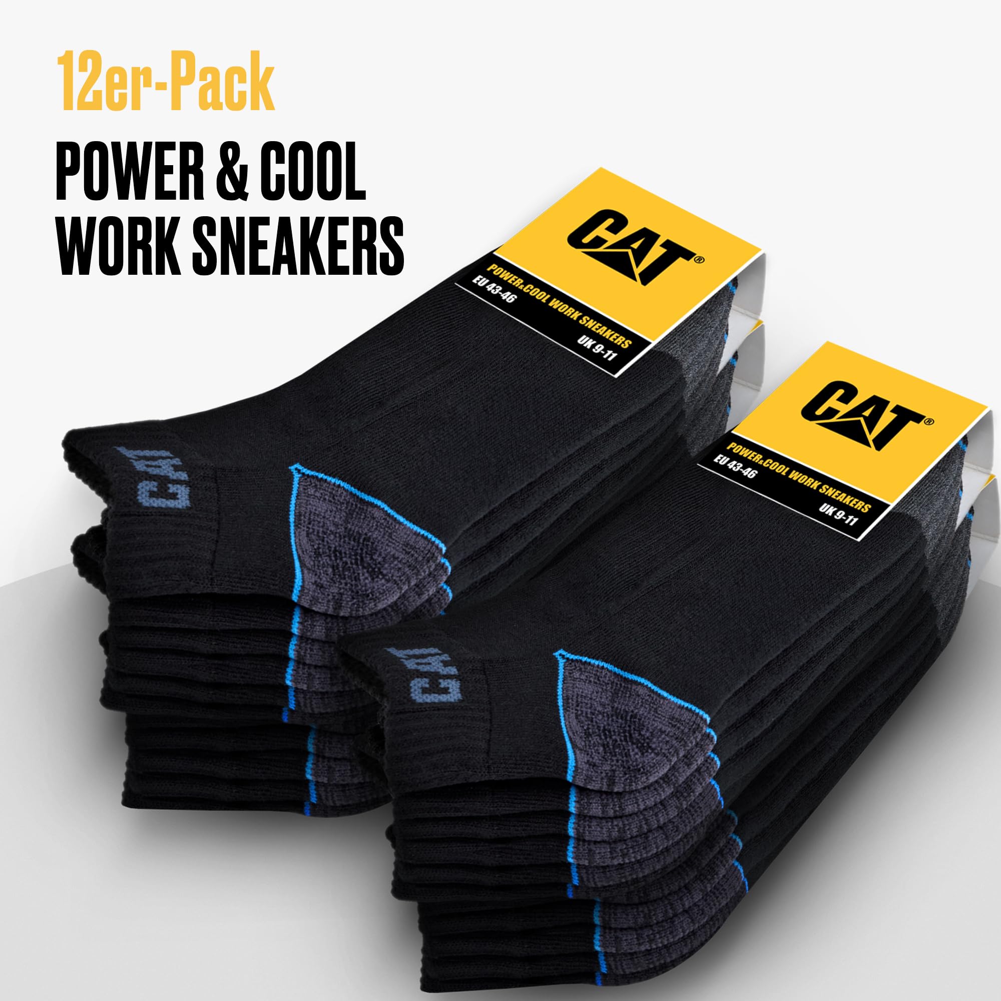 CAT CATERPILLAR POWER & COOL WORK SNEAKERS Lot de 12 paires de baskets, chaussettes de travail, chaussettes de travail, tailles 39-42, 43-46, 47-50