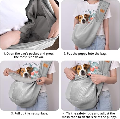 Miniatura 6 de vrbabies Eslinga para perros, de malla transpirable, correa ajustable, bolsa transportadora para perros con bolsillo, manos libres para viajes al