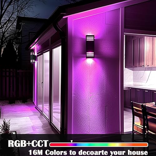 Miniatura 5 de Luces de pared inteligentes RGB, paquete de 2 lámparas de porche delantero, aplique cuadrado que cambia de color al aire libre con base E26, luces
