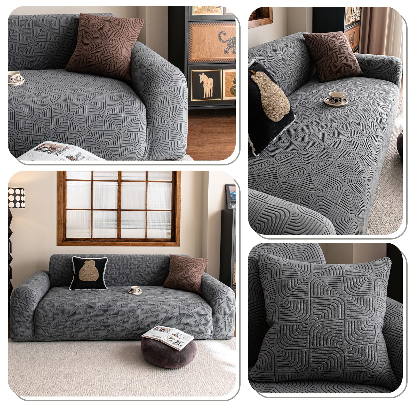 Copridivano 3 posti, Antimacchia Lavabile Telo Copridivano, Morbido e Traspirante, Jacquard in Poliestere Antiscivolo, Copridivani Elasticizzati (3 Seduta, Grigio scuro)