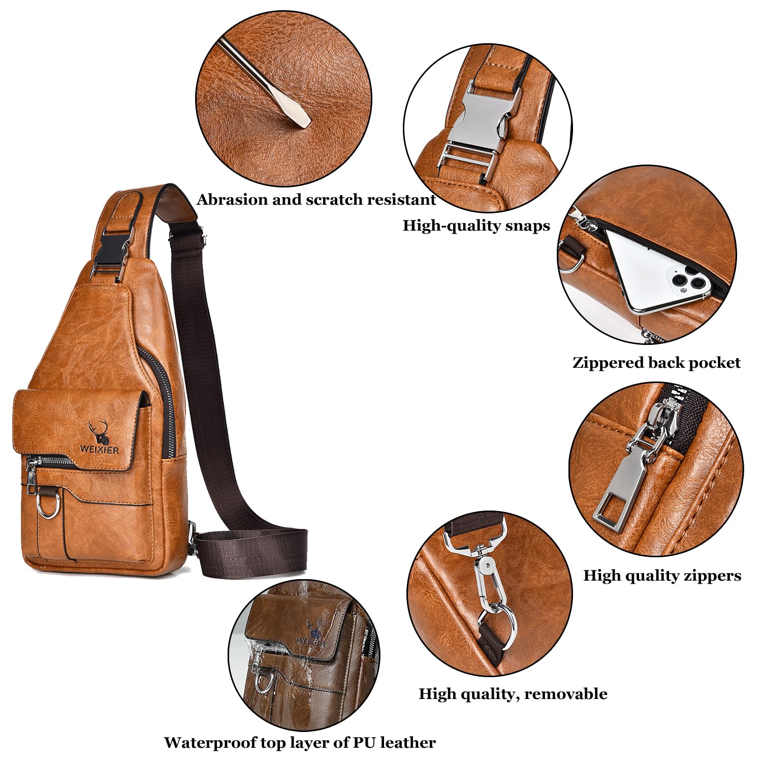A-QMZL Sacoche Homme Bandouliere Sac de Poitrine Sac business Sac de Loisir Sac a Dos PU Cuir Pochette Epaule Sac à Dos de Voyage pour Homme Femme