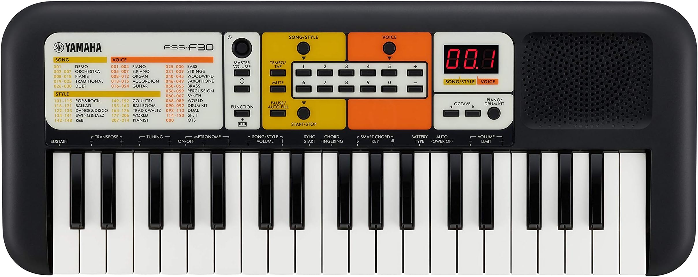 Yamaha PSS-F30 - Portable and Lightweight, Children's Keyboard, 120 Built-in Voices and 30 Songs with Smart Chord Function, Fun Learning Instrument, in Black