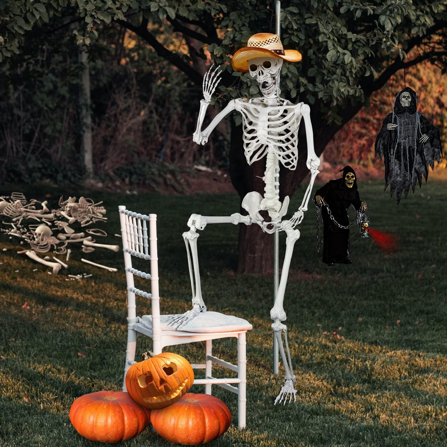 165 cm Halloween Taille réelle Squelette Corps Entier os avec articulations Amovibles Party Prop Horreur cimetière Maison hantée pelouse Cour décoration (165cm Updated)