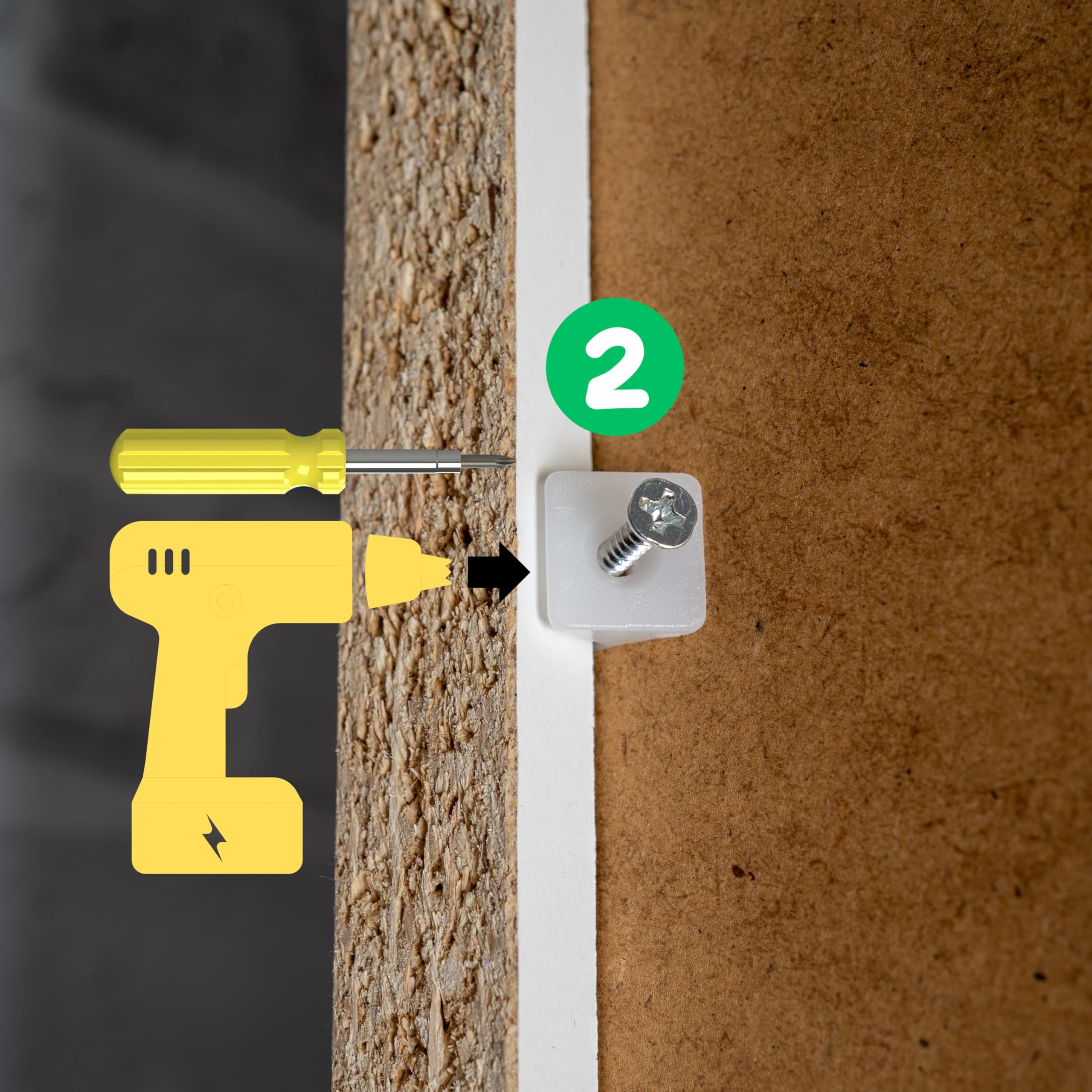 Cunei per mobili per fondi di cassetti e schienali di armadi, 30 cunei, incl. viti per legno M2 x 16 mm, in bianco, in plastica, angolare a L 14 x 9 mm, connettore per pannello posteriore dell'armadio