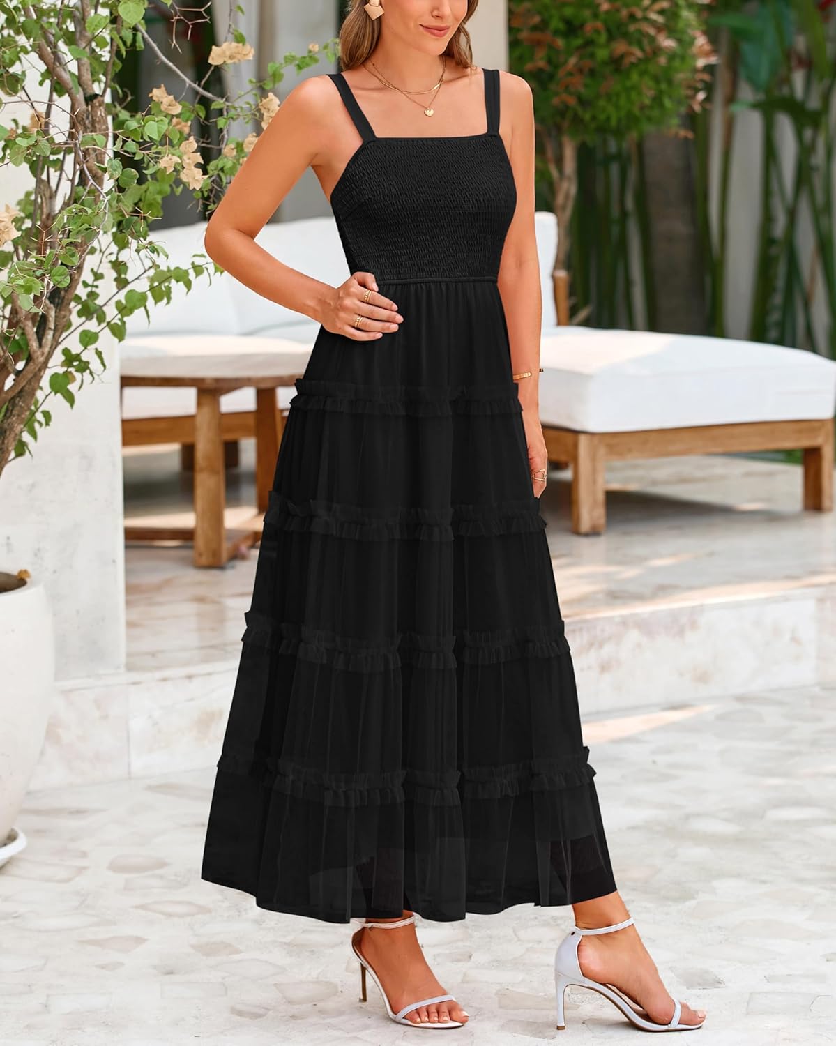 PRETTYGARDEN Women's Summer Dresses 2026 Sleeveless Smocked Tiered Ruffle Tulle A-Line Flowy Wedding Party Maxi Dress - Image 6