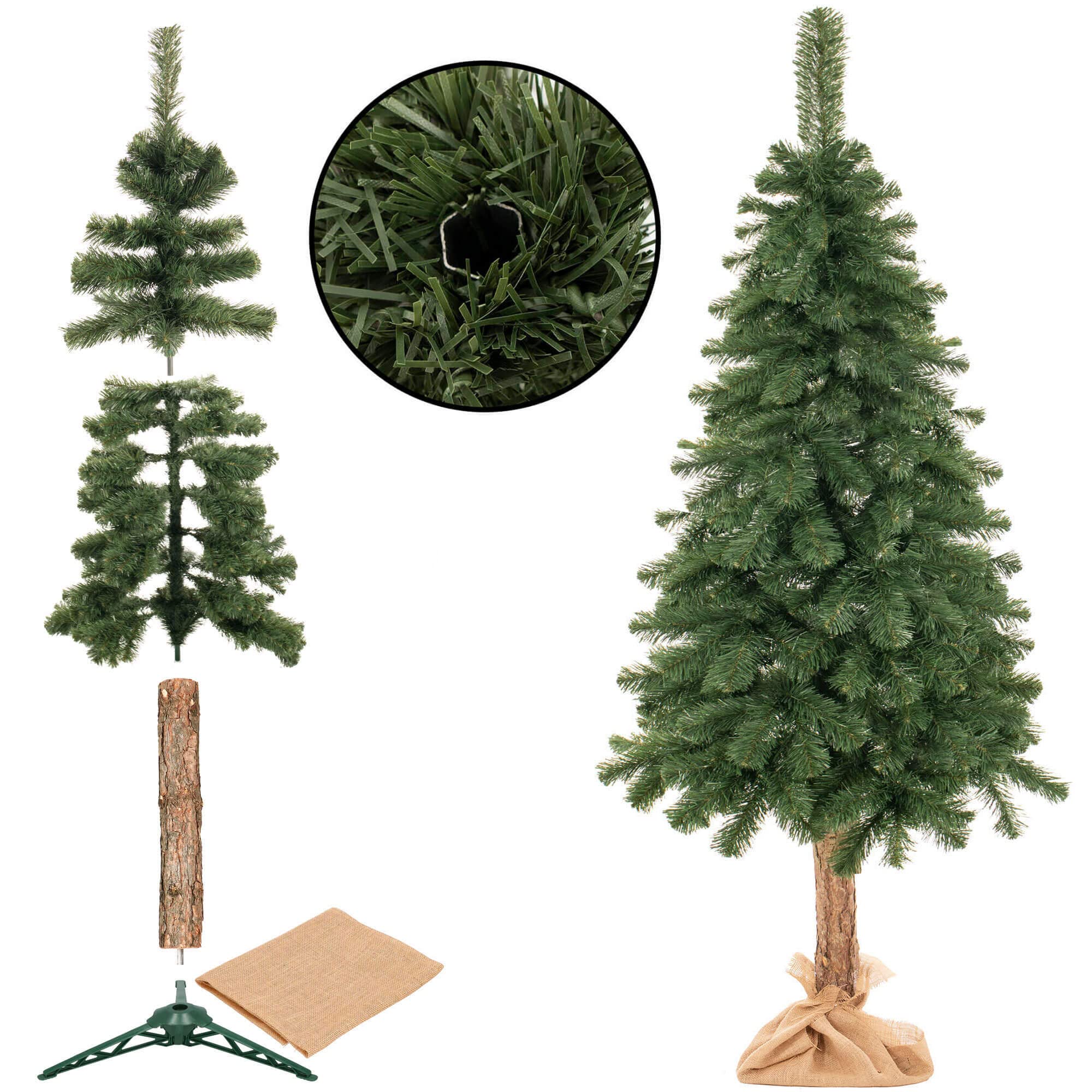 Sapin De Noël Artificiel Pin Avec Tronc Naturel – Hauteur 220 Cm, Branches Flexibles, Support Et Tissu De Jute Inclus - 5