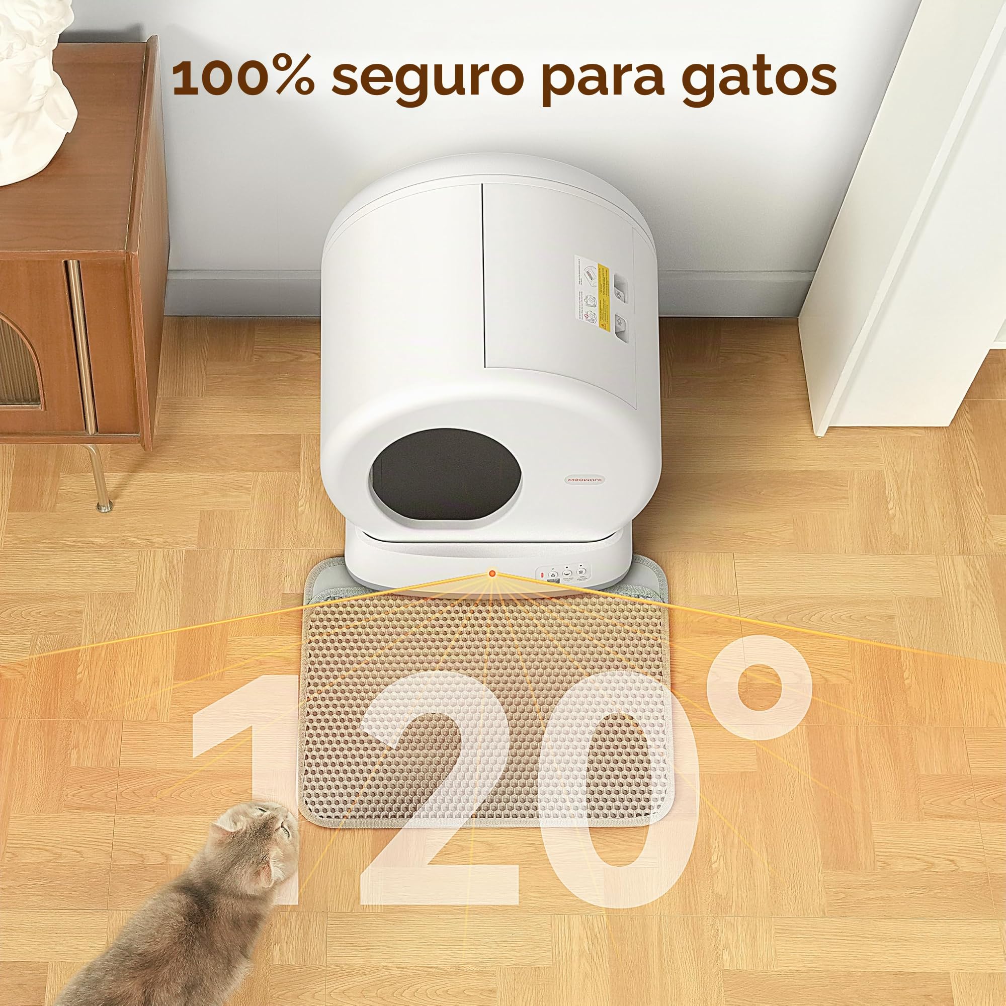 Arenero Gatos Autolimpiable con Control Vía App y Control de Olores, con Alfombra y 10 Sensores, Ideal para Hogares con Varios Gatos, Fácil de Limpiar