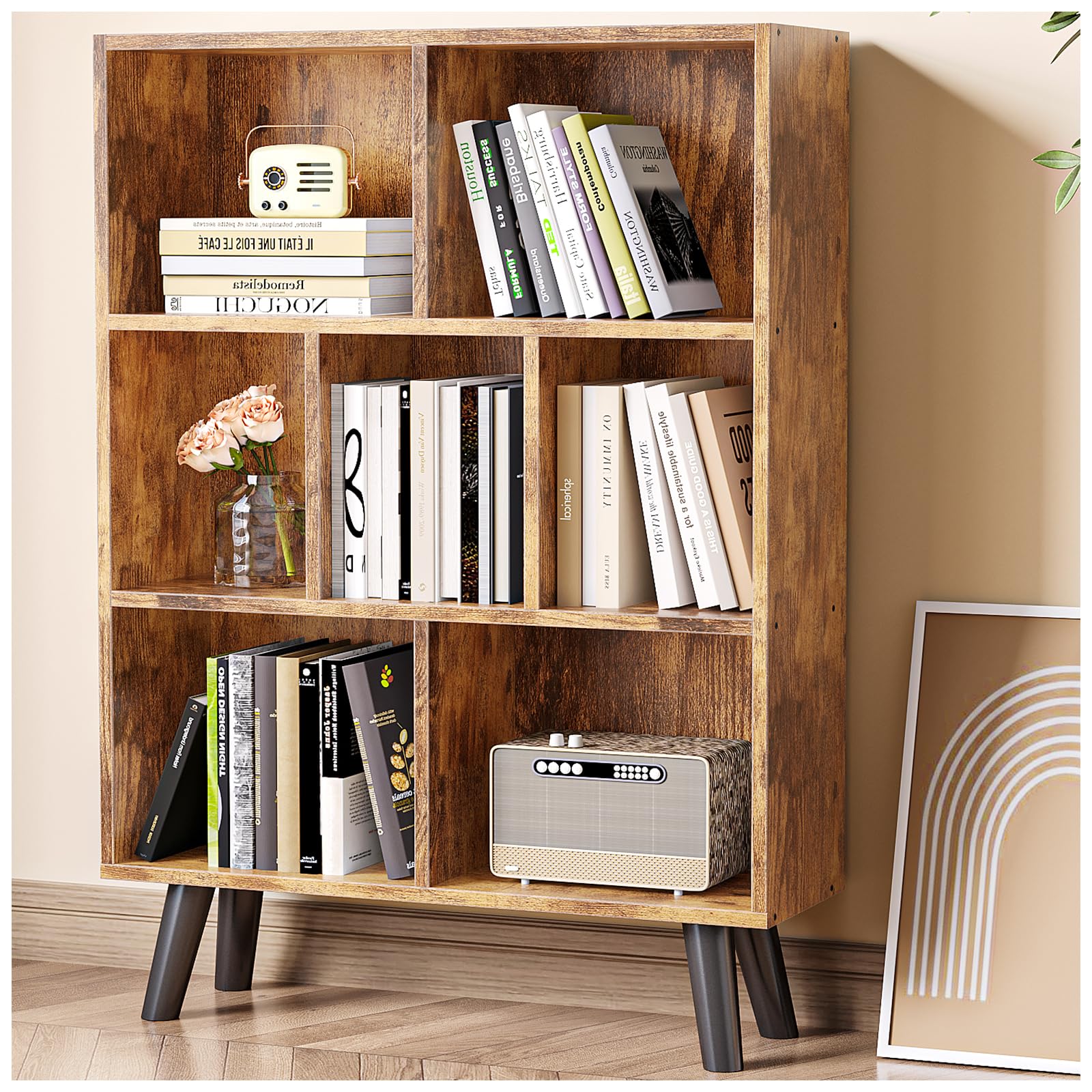 HOYRR Bookcase,Cube Bookshelf,3-Layer 7-Compartment Book Shelves