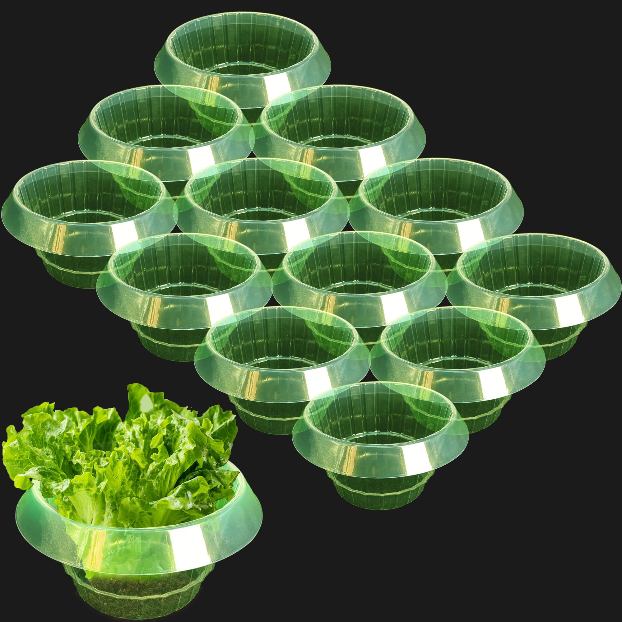 FULEIYA Slug Snail Plant Collars Planting Rings 12 Pack, 7in Green Round Grow Rings, Plastic Garden Cloches to Protect Plants from Snails & Slugs,