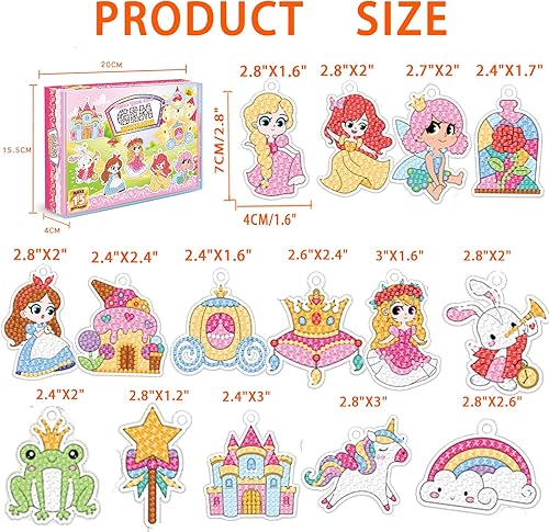 Miniatura 4 de Liccyy - Paquete de 15 llaveros de pintura de diamantes 5D para niños principiantes con todos los accesorios de herramientas, lindo kawaii de