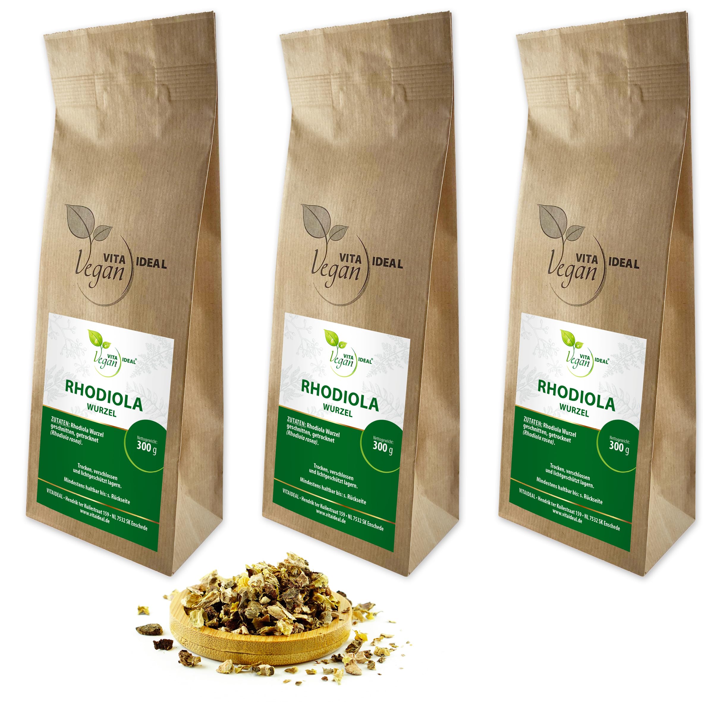 VITAI DEAL Vegan® ROSENWURZ - Wurzel 3x 300g geschnitten & getrocknet - Rhodiola rosea - ROSEN - WURZWUZEL - Rosenwurzwurzel Kräuter Tee & Aufguss, ohne Zusatzstoffe.