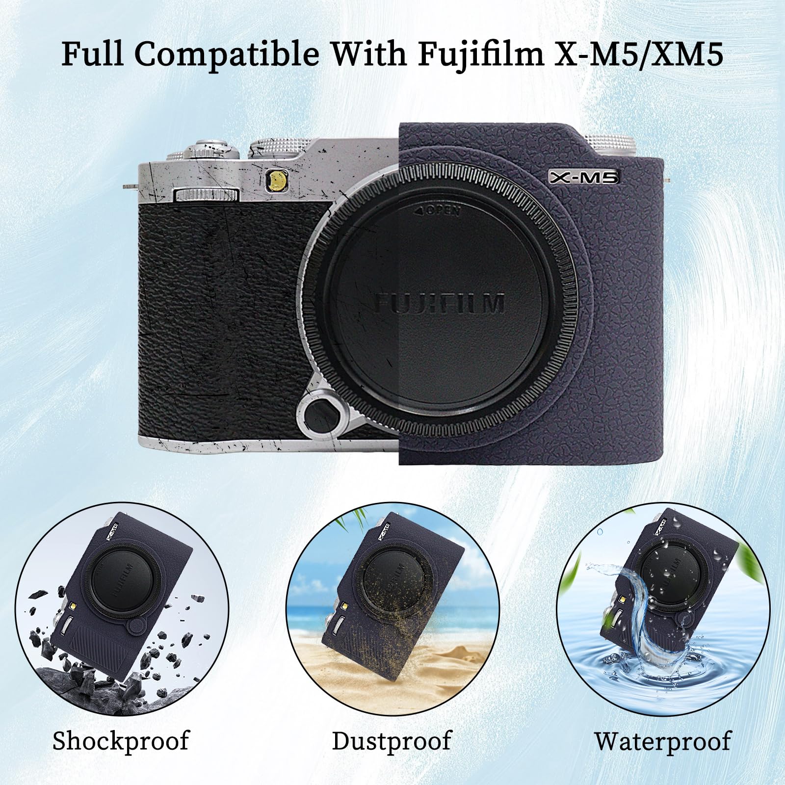 VOVMOEYA Silikonowe etui do Fujifilm XM5 X-M5, akcesoria do Fujifilm XM5 X-M5, z 2 ultracienkimi ochraniaczami ekranu 0,25 mm do aparatu Fujifilm XM5 X-M5