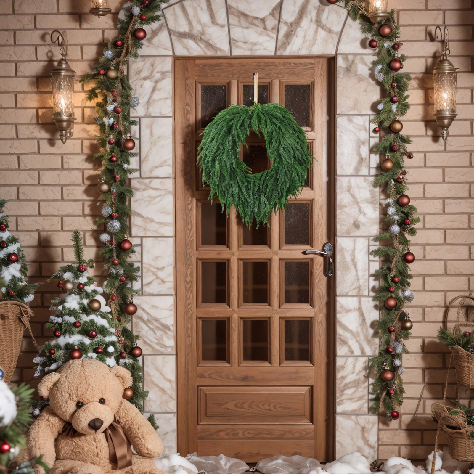 Weihnachtlicher Türkranz Künstlicher Grünpflanzenkranz mit festlicher