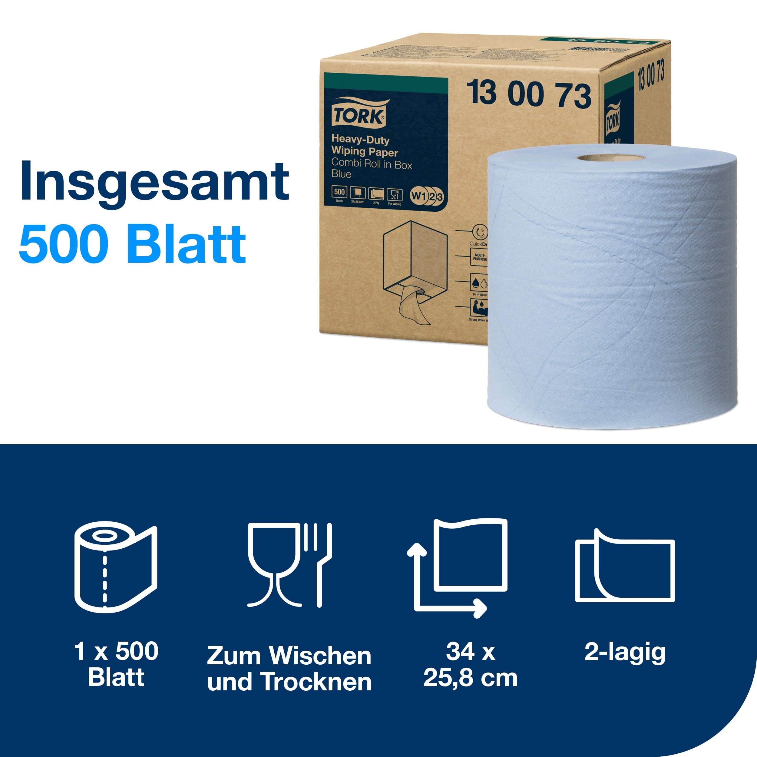 Tork Hochleistungs-Kombirollen-Reinigungspapier 2-lagig blau W1/W2/W3, 1 x 170 m