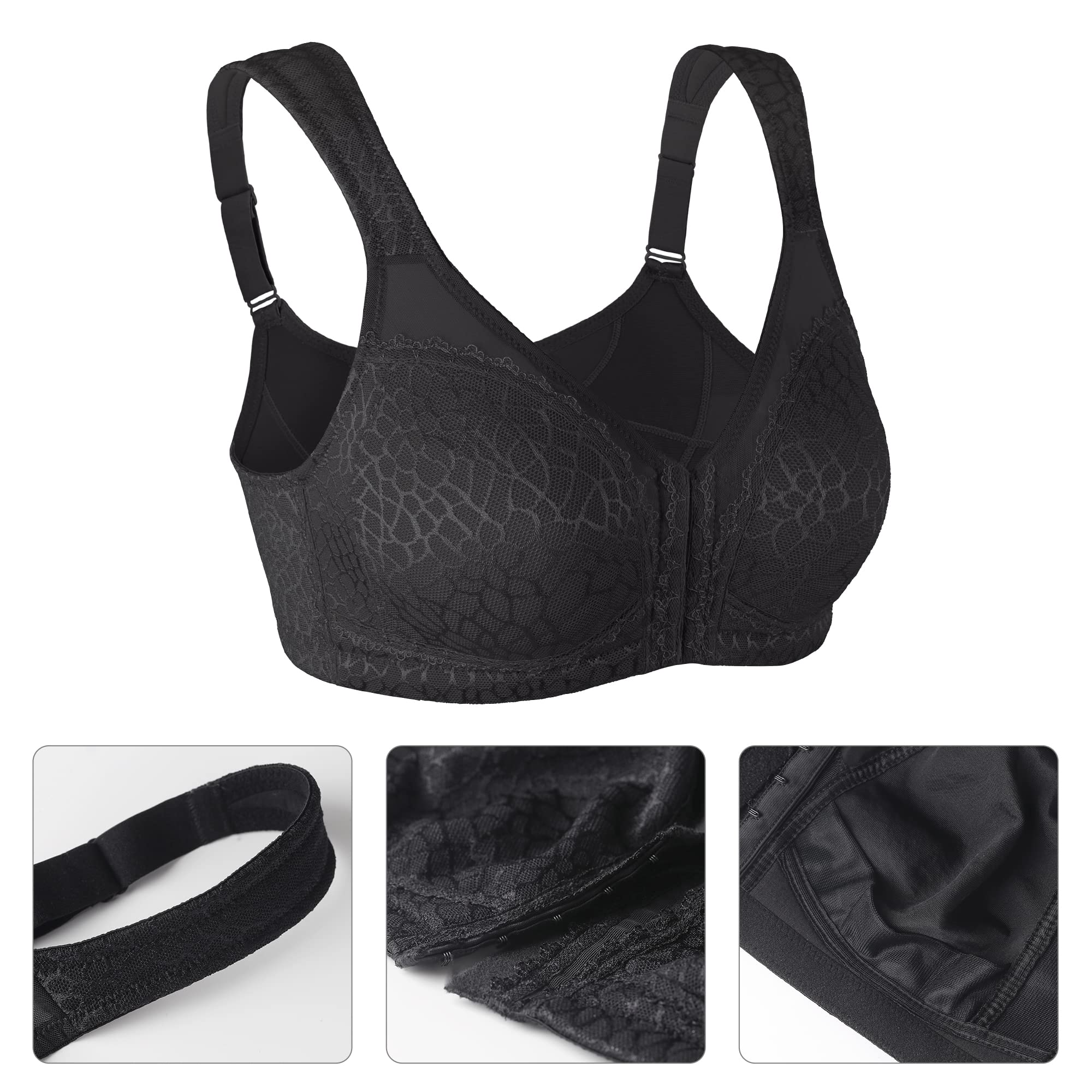 Lemorosy Reggiseno da donna a copertura completa, chiusura frontale, postura, non imbottito, senza ferretto, per tutti i giorni, comfort e doppio supporto