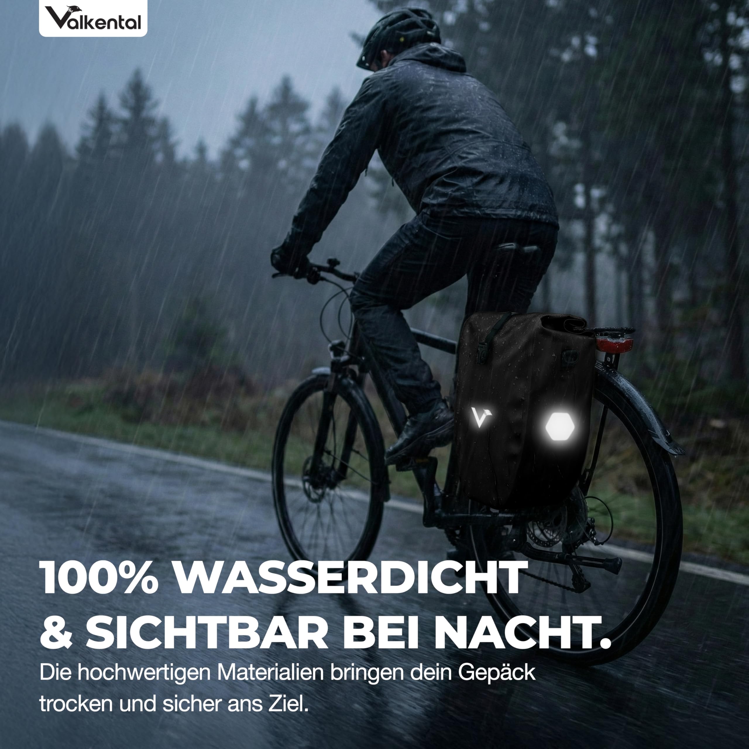 Valkental Große & wasserdichte Gepäckträgertasche - Fahrradtasche für Gepäckträger mit großen Reflektoren [Abschließbar] Bombenfester Sitz - Mehrfach ausgezeichnet - Gefertigt für Langlebigkeit - 5