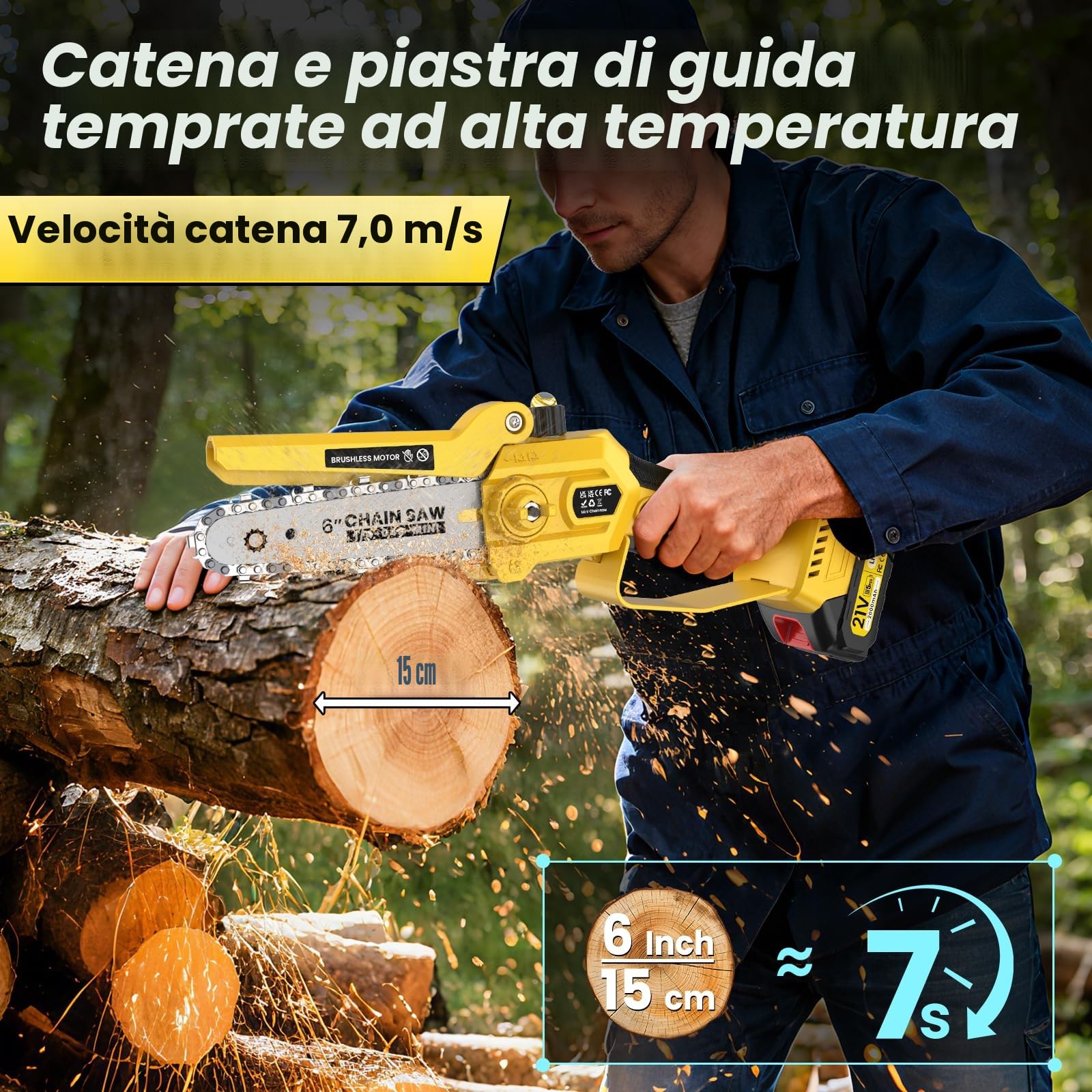 2-in-1 Mini Motosega a Batteria con Asta 2.2m Telescopica, 6 Pollici Motosega Telescopica Senza Spazzole con 2x2000mAh Batterie, Altezza Di Lavoro 5m, per Aziende Agricole, Frutteti, Giardini