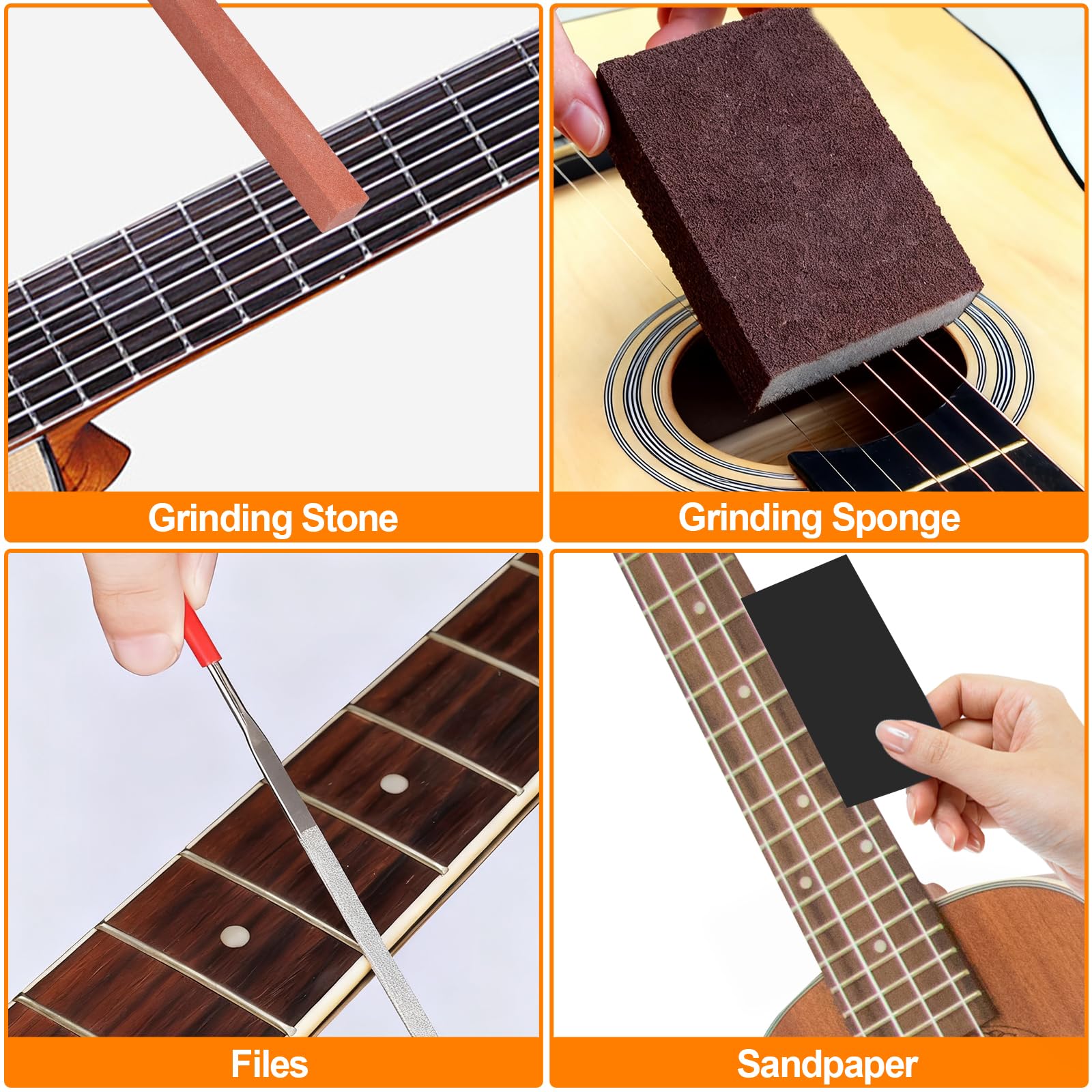 Kit de 132 outils d'entretien de guitare, kit d'outils de réparation de guitare avec sac de transport, accessoires de nettoyage pour ukulélé, basse, mandoline, banjo, cadeau parfait pour les amateurs