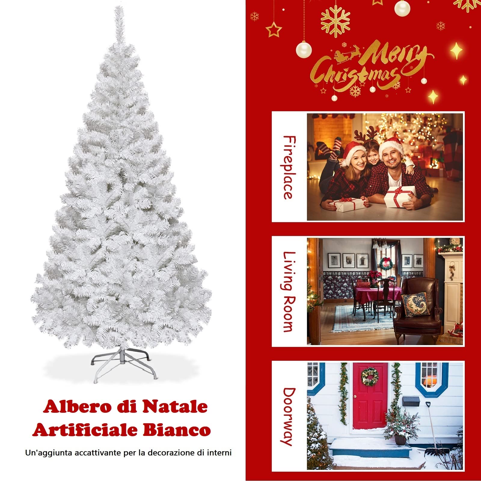 RELAX4LIFE Árbol de Navidad Artificial Blanco 150/180/210/240 cm, Arvore de Natal de PVC con Soporte de Metal, Árbol de Navidad Decorativo para Salón, Jardín, Tienda y Oficina (240 cm, 1138 Ramas)