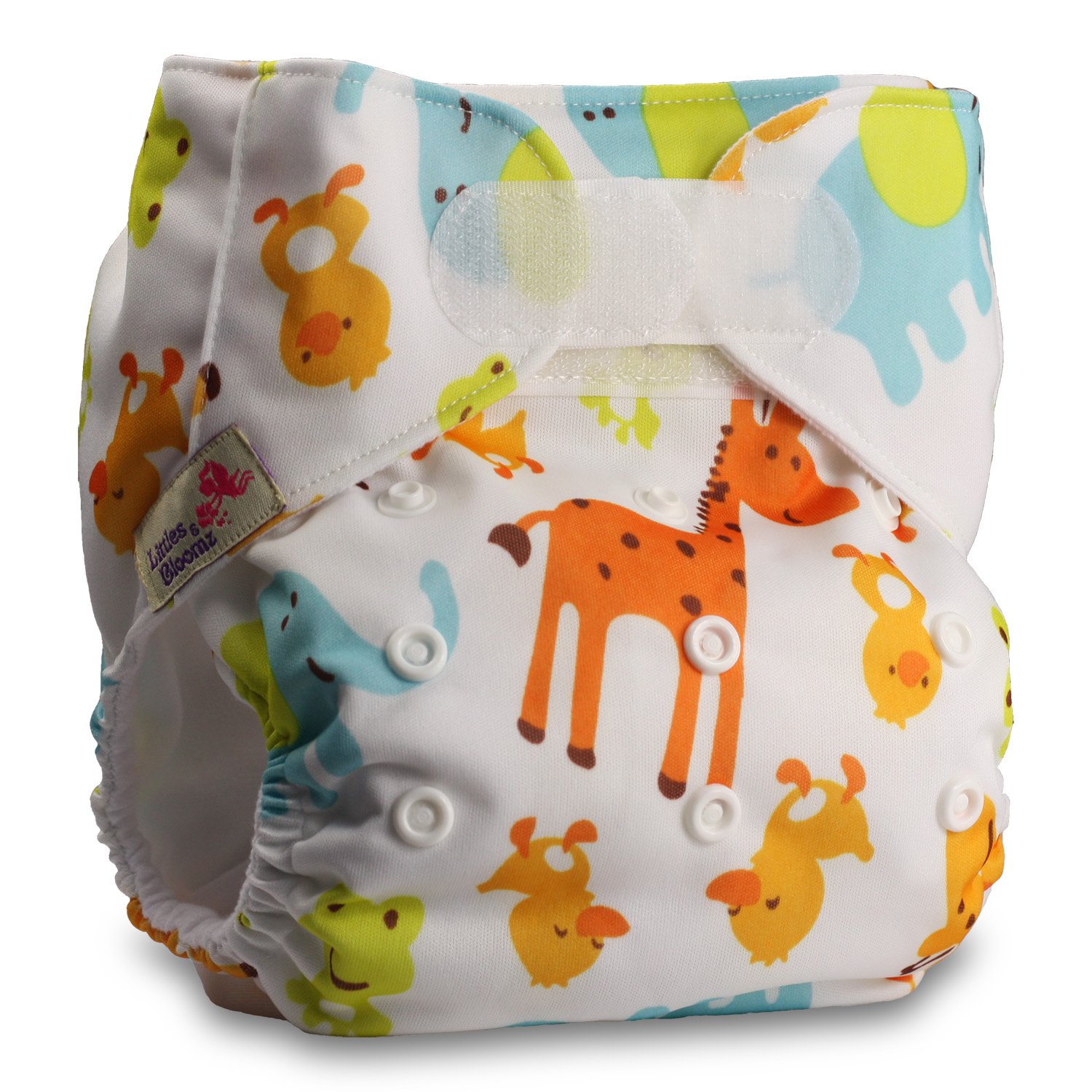 Littles & Bloomz, Reusable Pocket Cloth Nappy, Fastener: Hook-Loop, Set of 1, Pattern 36, with 2 Bamboo Charcoal Inserts