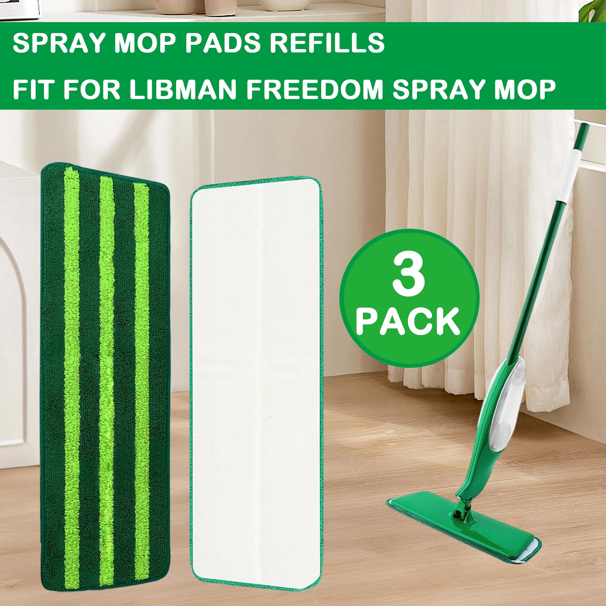 Recambios de mopa para fregona Libman Freedom, almohadillas de microfibra reutilizables de repuesto (paquete de 3)