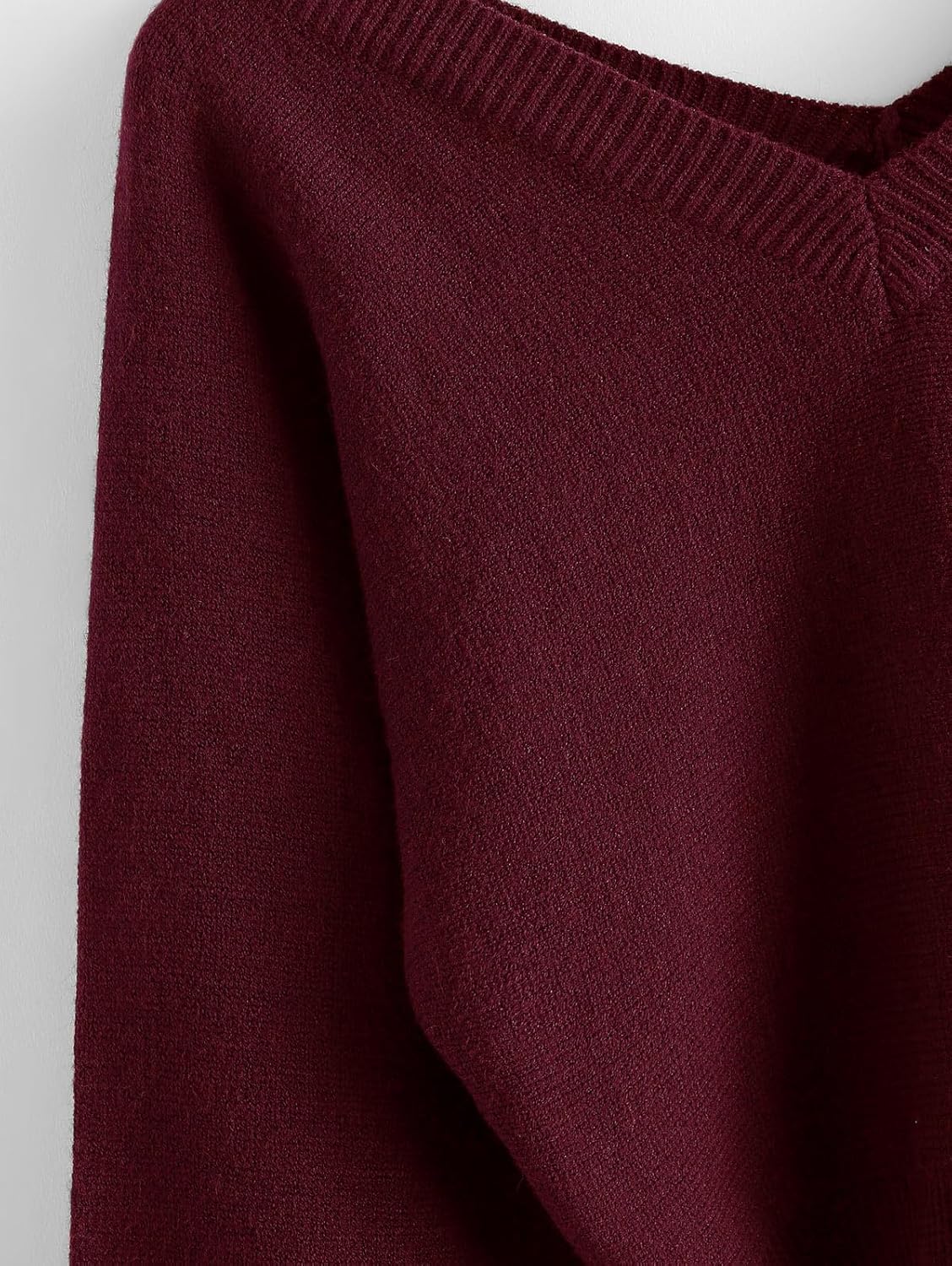 ZAFUL Women's Raglan Long Sleeve Double Side V Neck Short Crop Sweater Casual Loose Fit Knit Top Sweaters