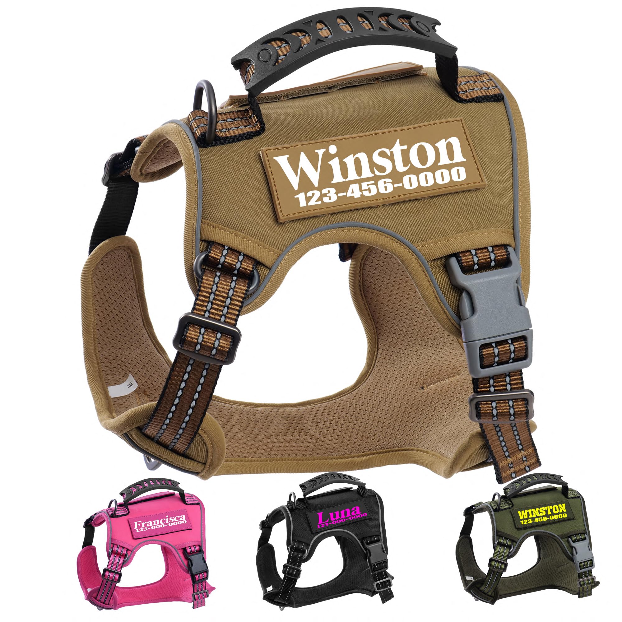Pawblefy Personalized Tactical Dog Harness with Name & Number, Dog Harness for Large Dogs with Small, Medium and Large Size, No Pull Service Dog Vest