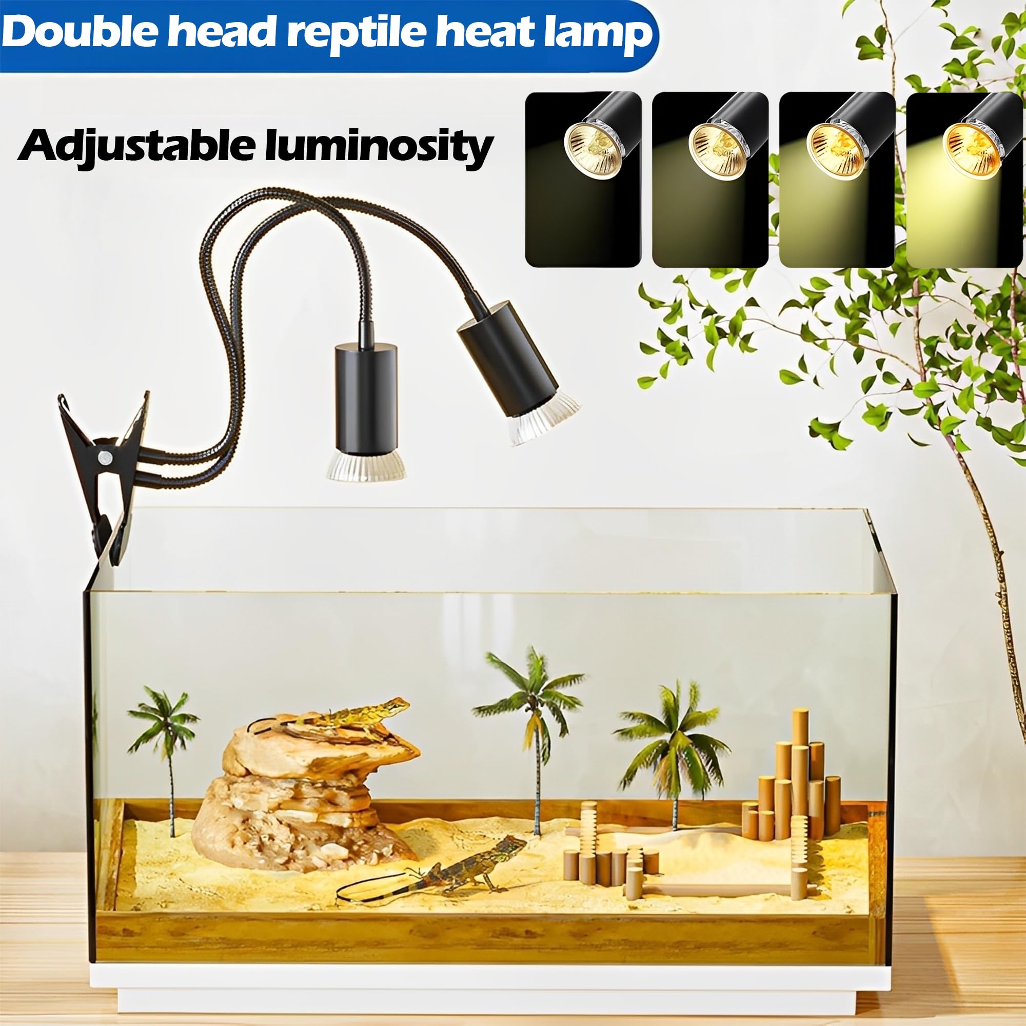 Contraluz Bronceador De Tortuga Con Doble Cabezal De Lámpara, Interruptor Único Negro, Lampara Tortugas De Agua, Tortuguera, Luz Uniforme, Adecuada Para Tortugas, Serpientes, Lagartos