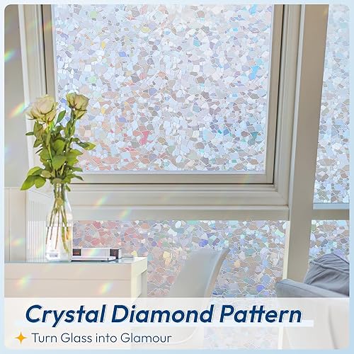 Miniatura 21 de rabbitgoo Película de privacidad para ventana, vidrieras de arcoíris para ventanas de vidrio, cubierta decorativa de puerta de adherencia estática