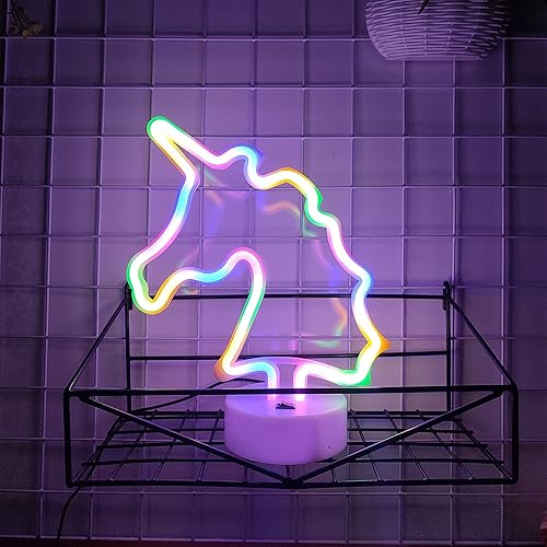 Miniatura 3 de JYWJ Letreros de neón de unicornio con base de soporte, luz de neón alimentada por USB o 3 AA, luces LED para decoración de mesa, decoración de
