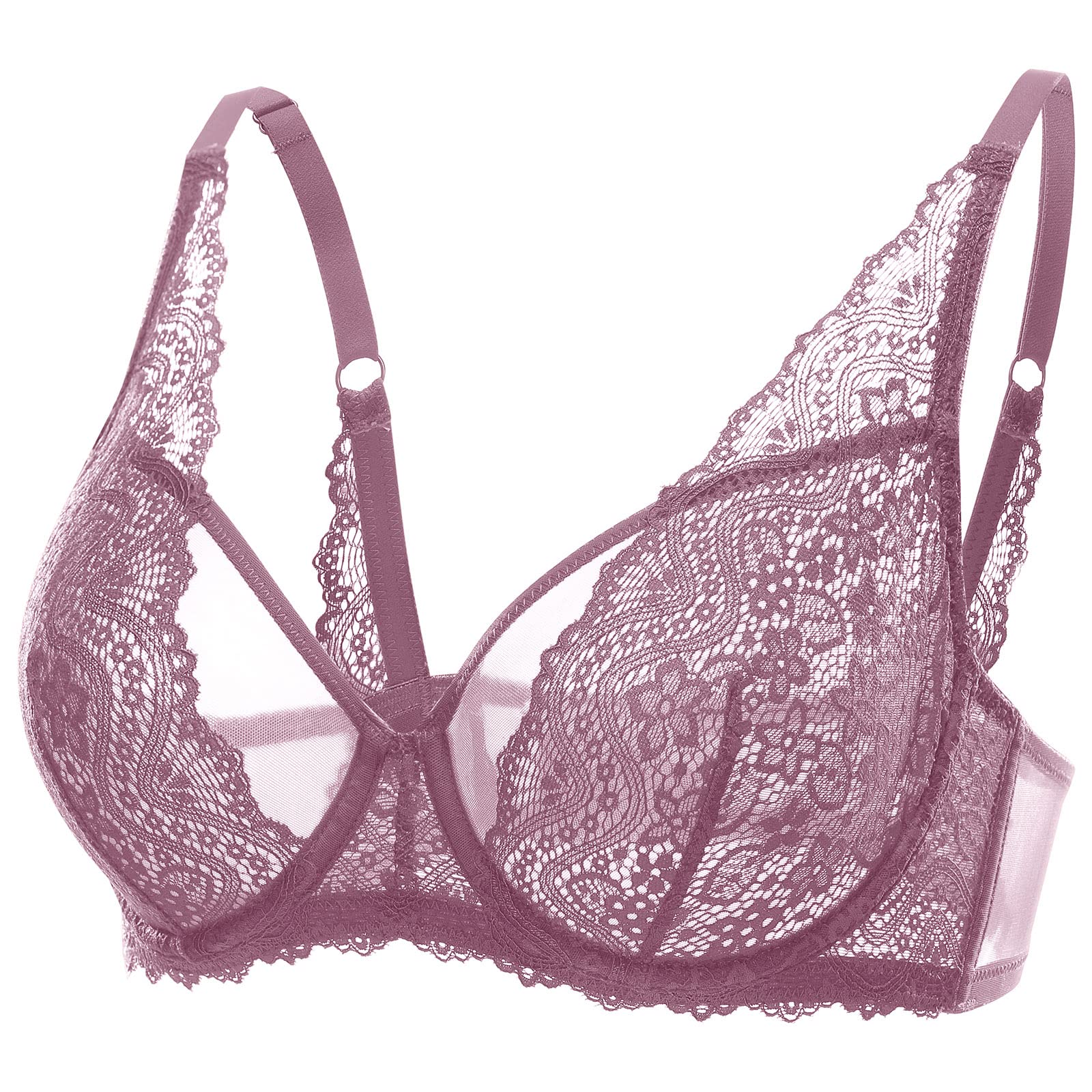 DOBREVAWomen's Lace Minimiser See Through Unlined Underwire Bra Plus Size Sexy Bralette