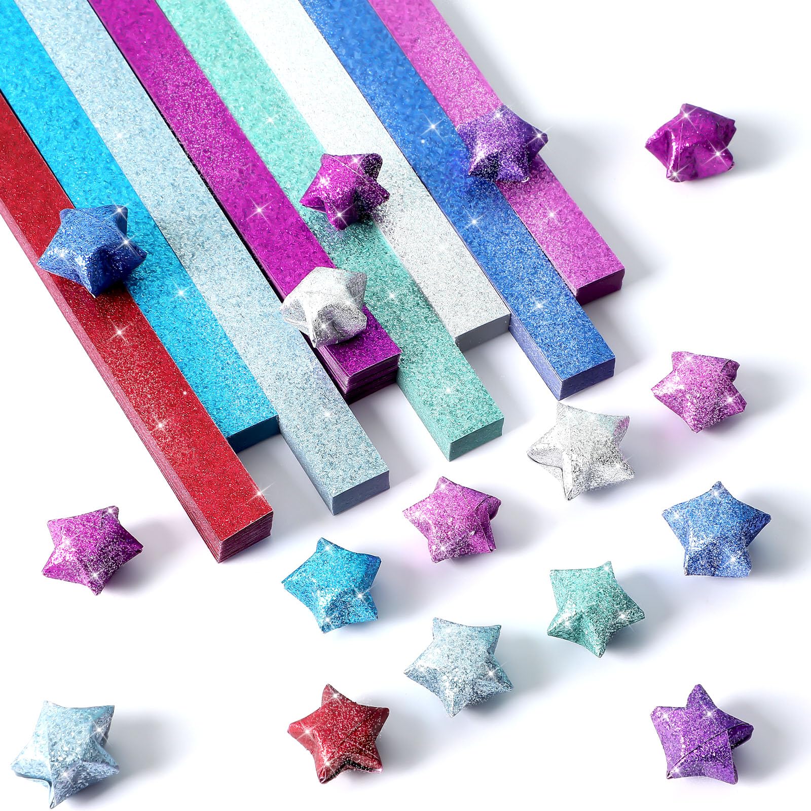 1040 Sheets Glitter Origami Star Paper Strips Stars Strips Lucky Star Paper Solid Purple Blue Color Decorative for DIY Handmade Arts Crafts