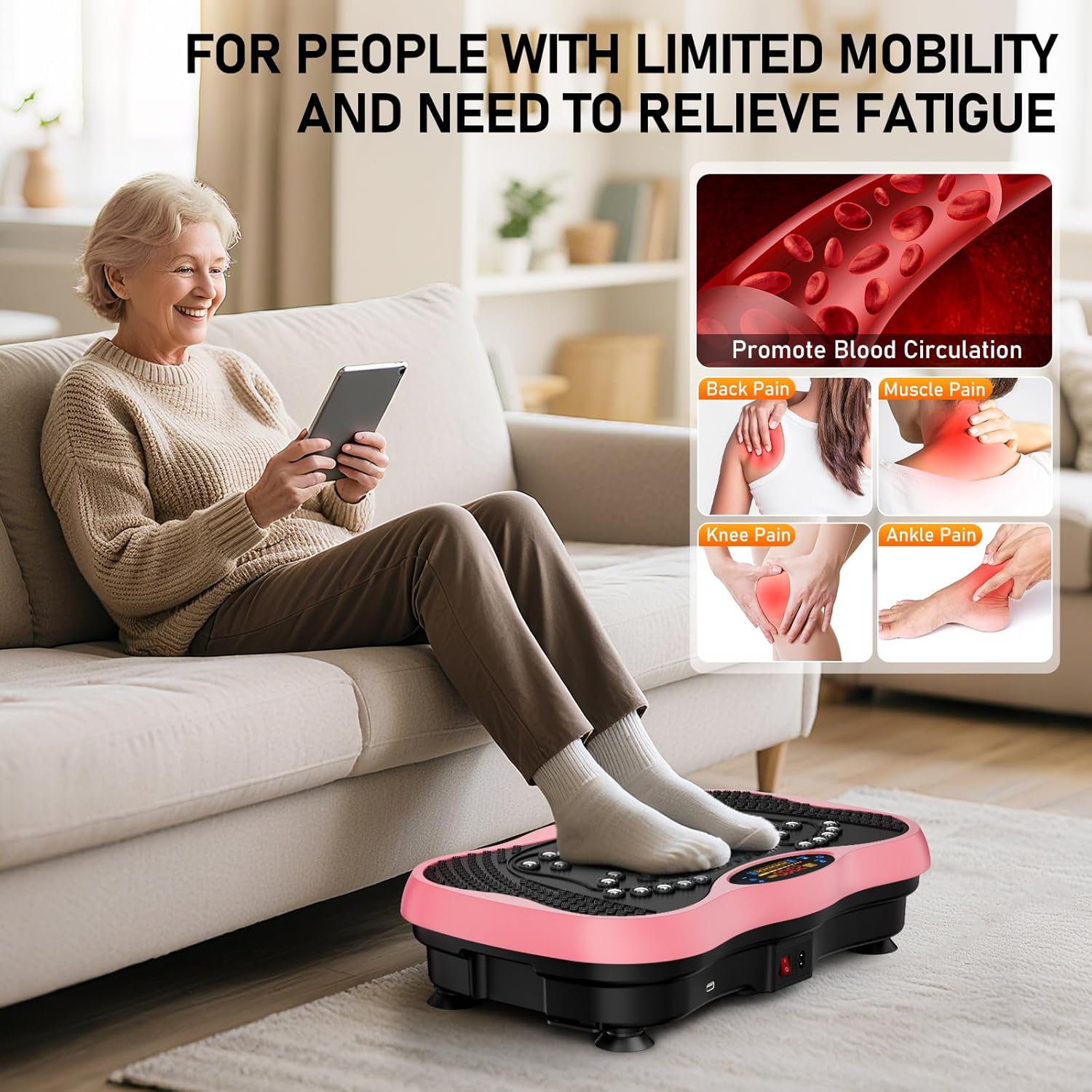 Vibration Plate Exercise Machine, 130 Levels Shake Fitness Vibrating Platform for Lymphatic Drainage Weight Loss, Bluetooth Fat Burner for Women Men, Pink
