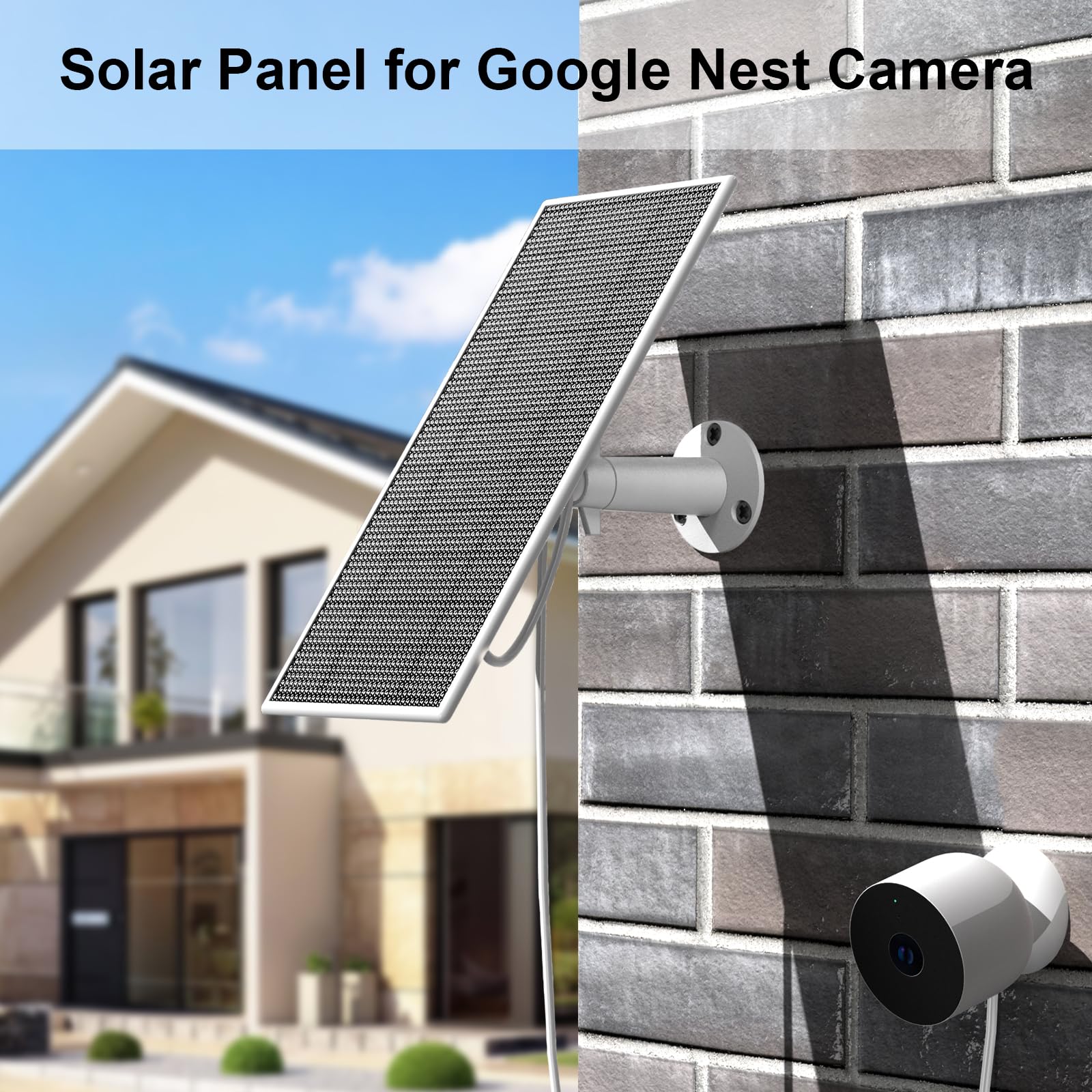 Solar Panel for Google Nest Camera, 5W Solar Power Charger for Nest Camera Outdoor or Indoor(Battery Version), 13.1Ft Fast Charging Cable, IP66 Waterproof, 2 Pack