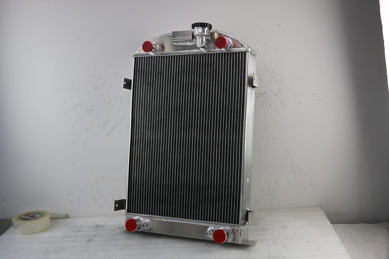 Aluminum Radiator for Ford Model A Flathead V8 1930-1931, 3 Row Radiators with Electric Fan Shroud Thermostat Kit 30 31
