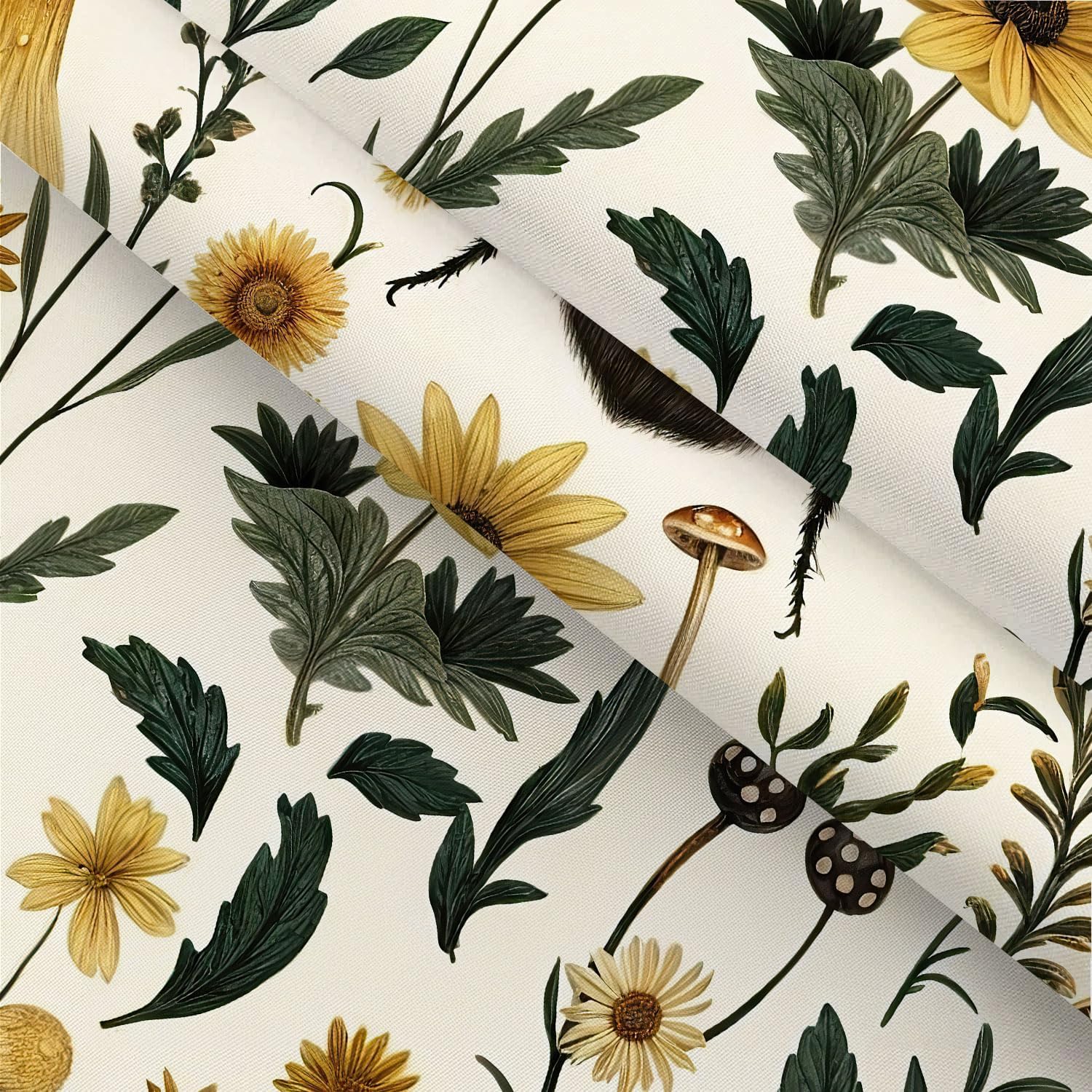 Rustic Boho Mushroom Shower Curtain, Vintage Chic Bee Mushroom Botanical Floral Farmhouse Cottagecore Aesthetic Shower Curtain Set with Hook, Fairy Witchy Plant Shower Curtain for Bathroom 72X72 Beige